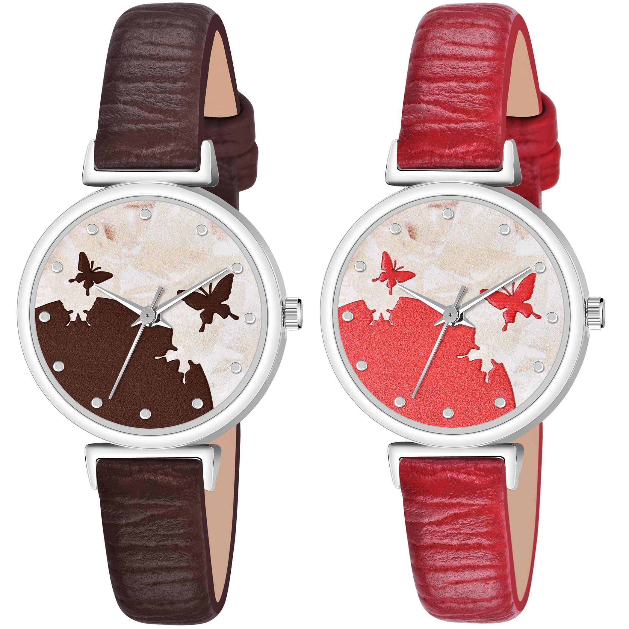 FROZIL Brown Red Color Flying Butterfly Analog Dial Slim Leather Belt Combo of 2 Watch for Girls and Watch for Womens (B0BZS6K9DL) Amazon Price History, Amazon Price Tracker