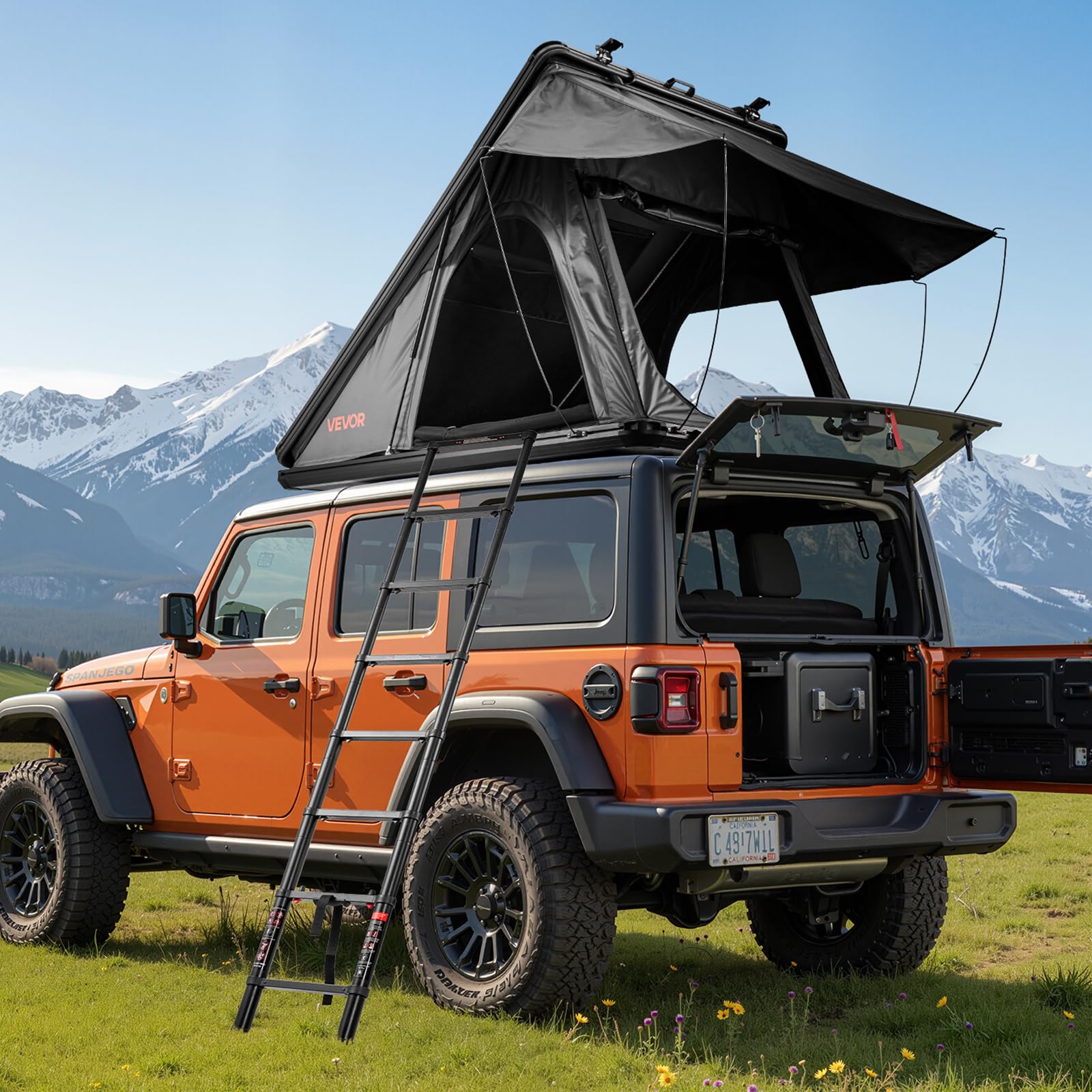 VEVOR Tenda da Tetto Rigida da Auto Capienza ca. 2-3 Persone, Tenda Sopra Auto Telaio in Alluminio con Illuminazione LED Tricolore Materasso 2x1,2 m, Impermeabile Antivento per Jeep SUP Pick-Up