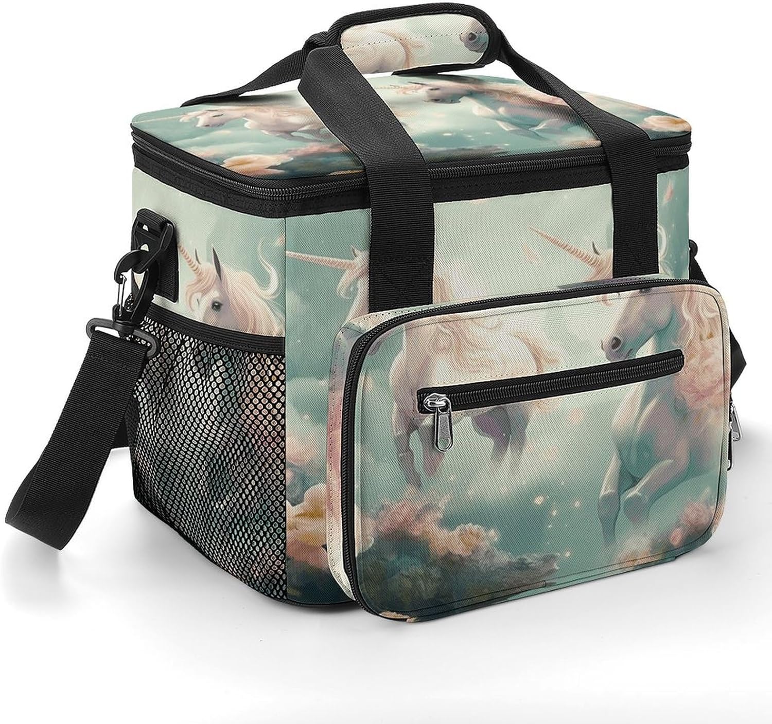 Camping Ice Pack, Unicorns Print Cooler Bag, 22.5L Large Capacity Insulated Lunch Tote Bag for Outdoor, Picnic, BBQ, Travel, Work