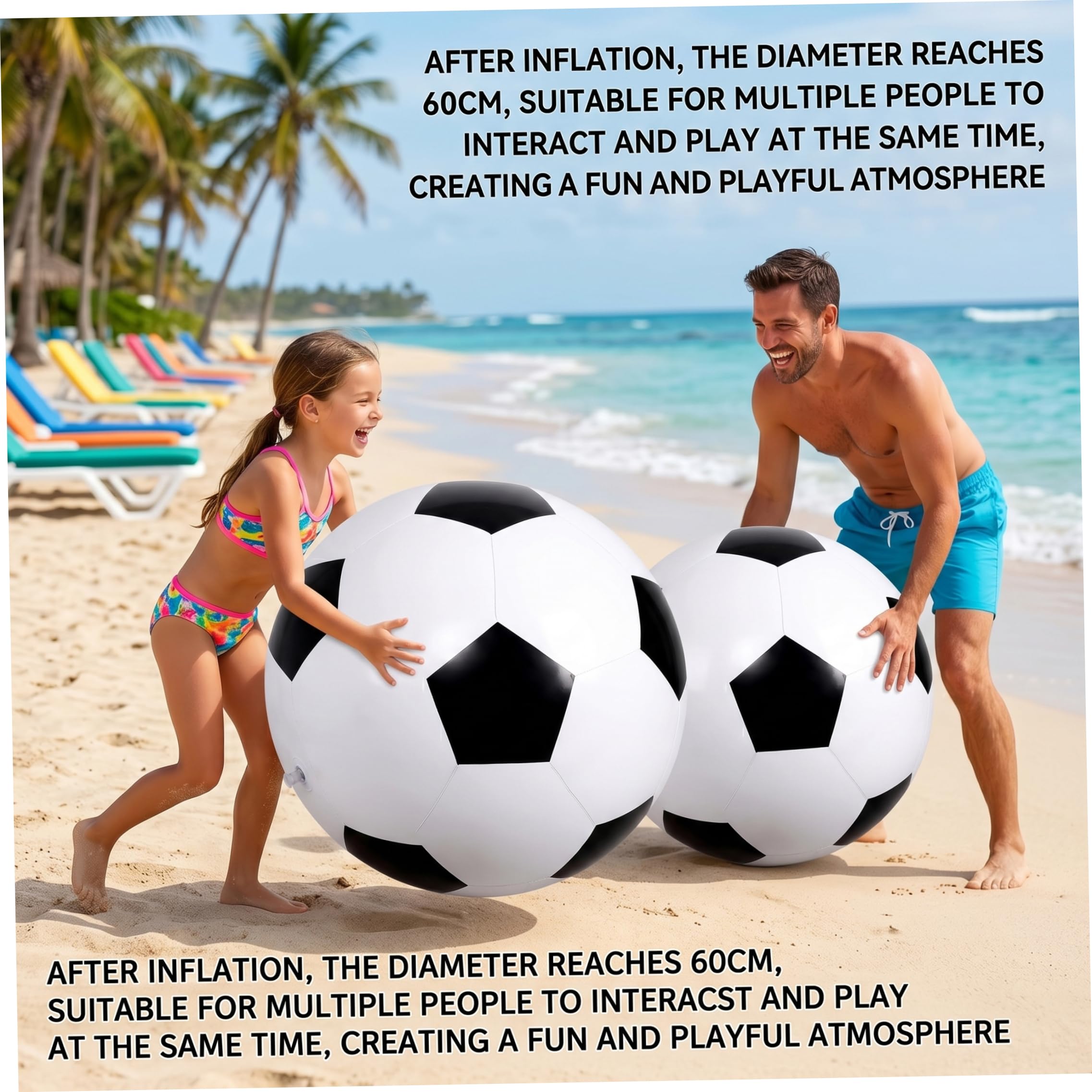 Balón de fútbol Inflable Gigante de 2 uds., balón de Playa de fútbol Inflable de PVC para diversión al Aire Libre, 39, 37 Pulgadas