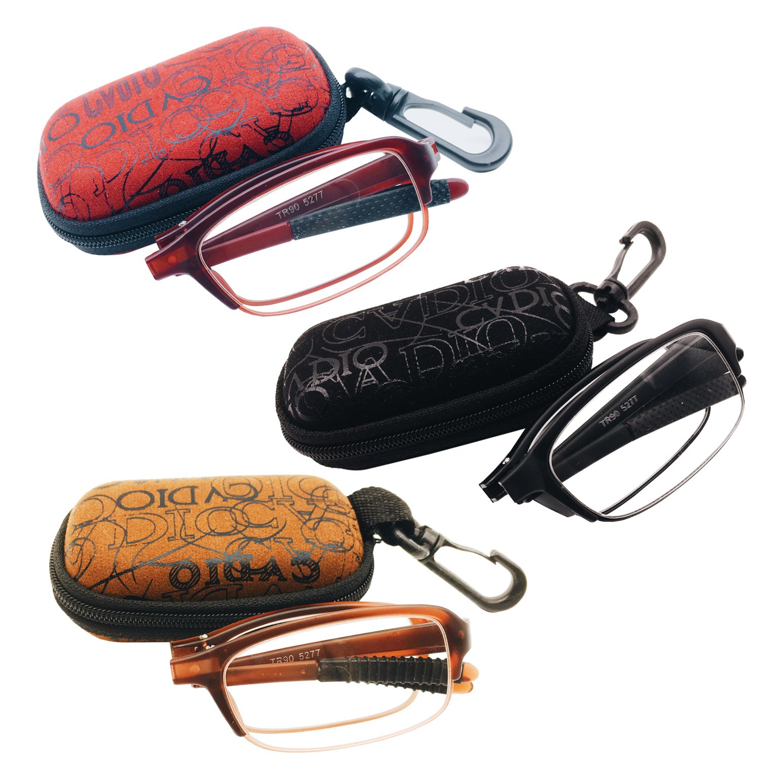 Southern Seas 3 PRS Folding Reading +2.00 Glasses Travel 1x Black, 1x Brown, 1x Red Spectacles