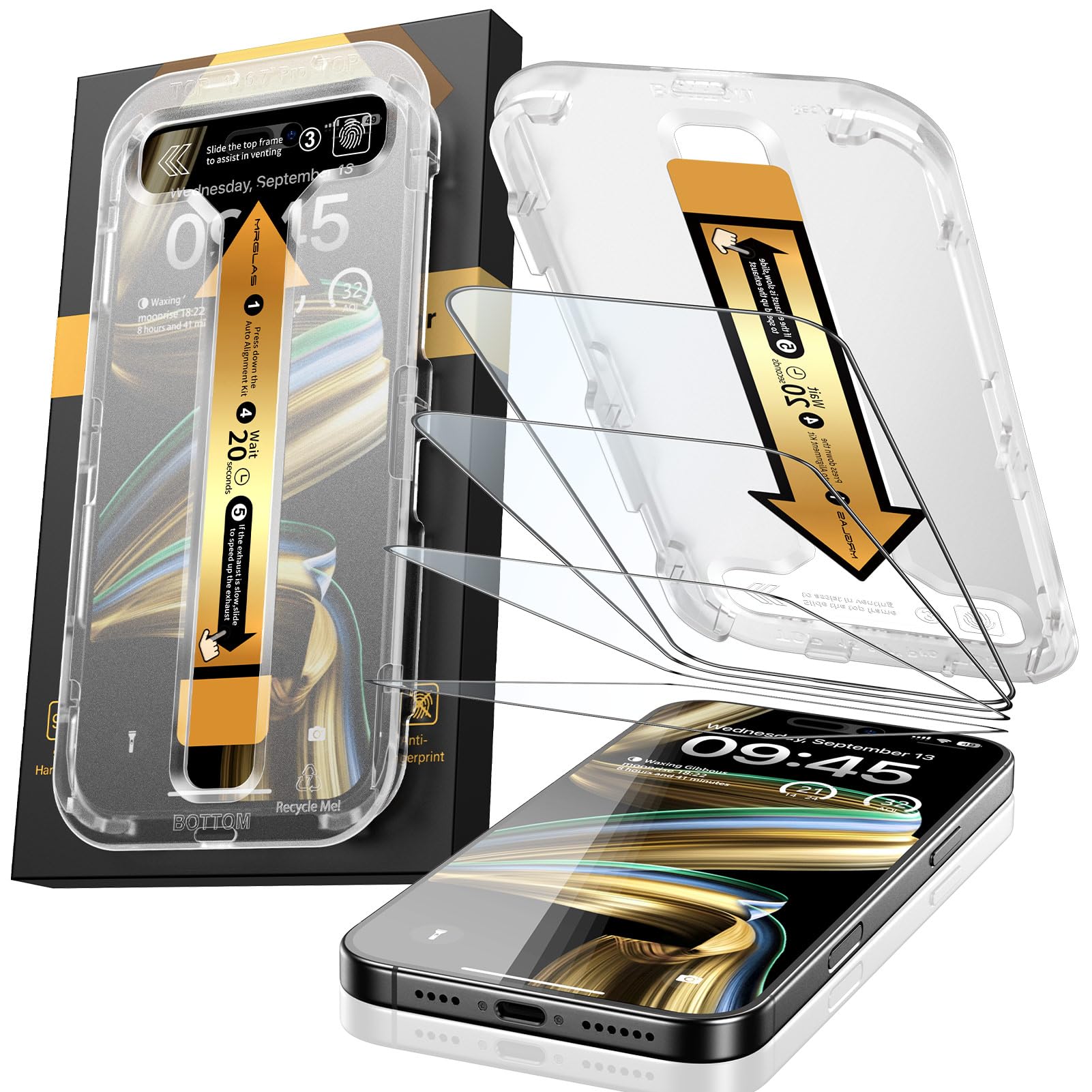 MRGLAS 4-Pack TOP 9H+ Glass for iPhone 16 Pro Screen Protector [Auto Alignment Kit] [10X Military Protection] UNBREAK Tempered Glass Flim for iPhone 16 Pro 6.3 inch Case-Friendly
