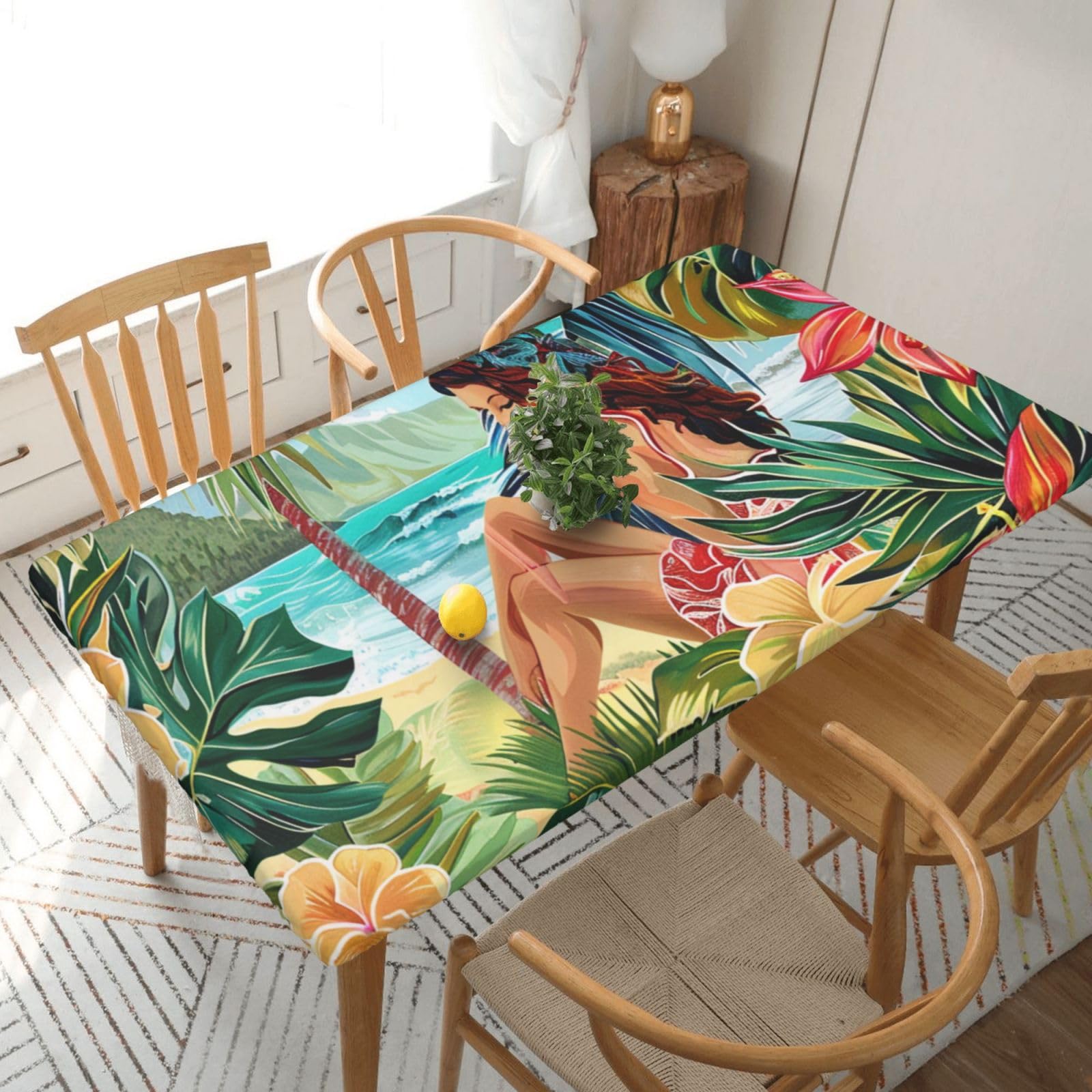 WPKJU Summer Hawaiian Art Printed Tablecloths 5ft Rectangular Table Covers Washable Polyester Decorative Table Cloth for Dining Table Picnic Wedding