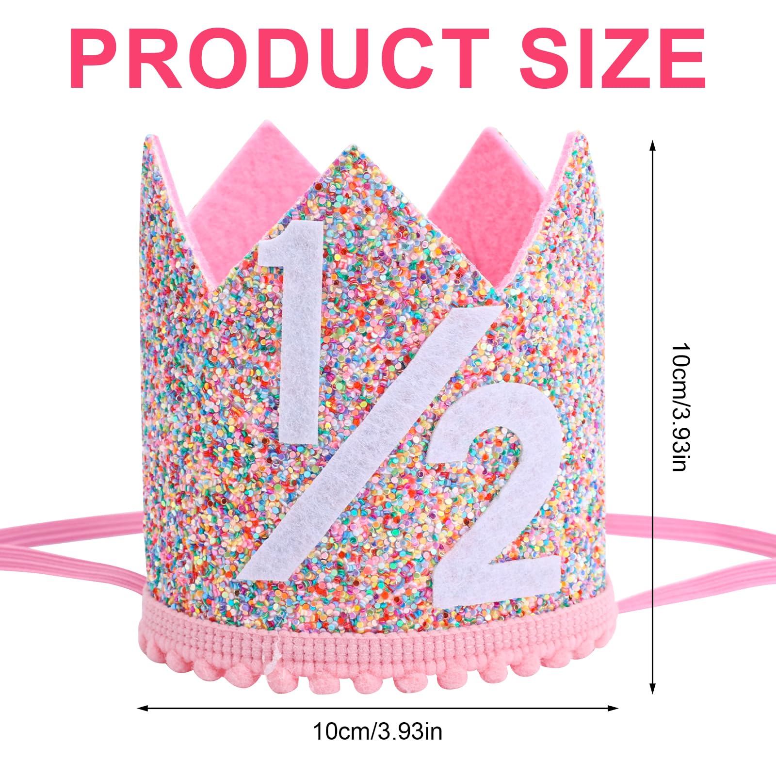BOXOB Baby Half Birthday Party Crown, Glitter Rainbow Crown Hat, Cute 6 Months Birthday Decorations, Photo Prop