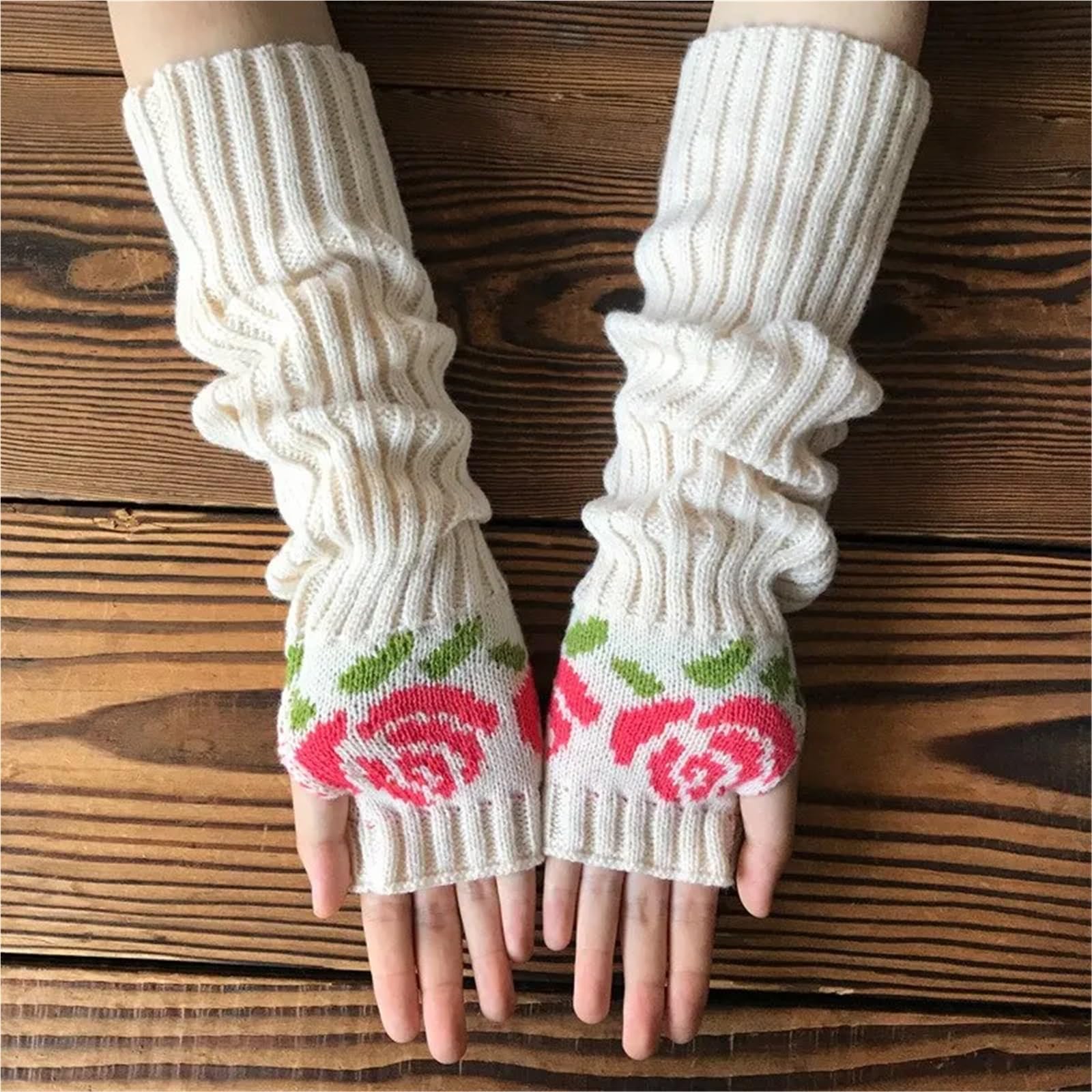 3 pares de guantes invierno punto rosa medio dedo alargados incluso brazo for mujer Para Correr, Ciclismo, Conducir
