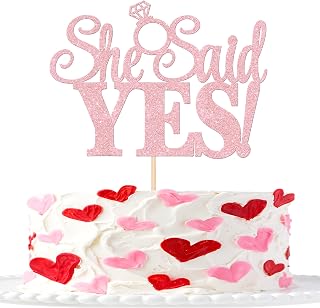 1 PCS She Said Yes Cake Topper Glitter Engagement Party Decorations We're Engaged Cake Pick for Wedding Bridal Shower Proposal Bachelorette Party Cake Decorations Supplies Light Pink