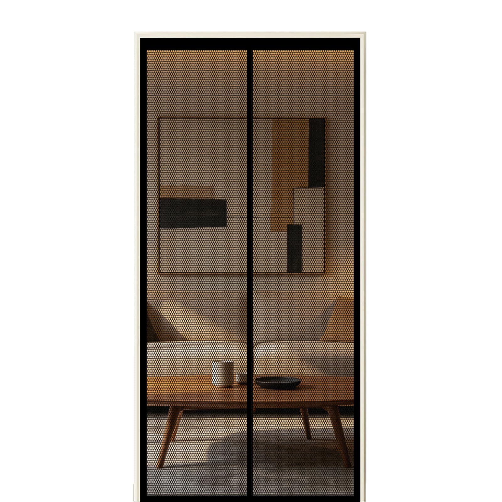 Screen Door 115 x 290 cm Self Sealing Powerful Magnets Screen Door Fly with Powerful Magnets & Full Frame Magic Tape Suitable for Patio Doors Balcony Bedroom, Black