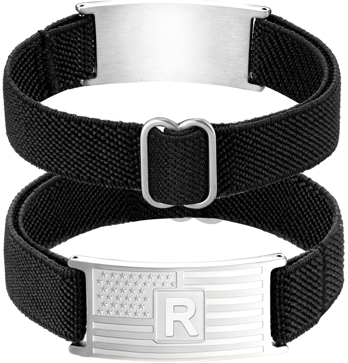 SKQIR American Flag Initial Bracelet for Men Boys Patriotic Black/Silver Grey American Flag A-Z Adjustable Letter Charm Bracelets Jewelry Father Graduation Gifts for Kids Teen Boy Gifts To My Son