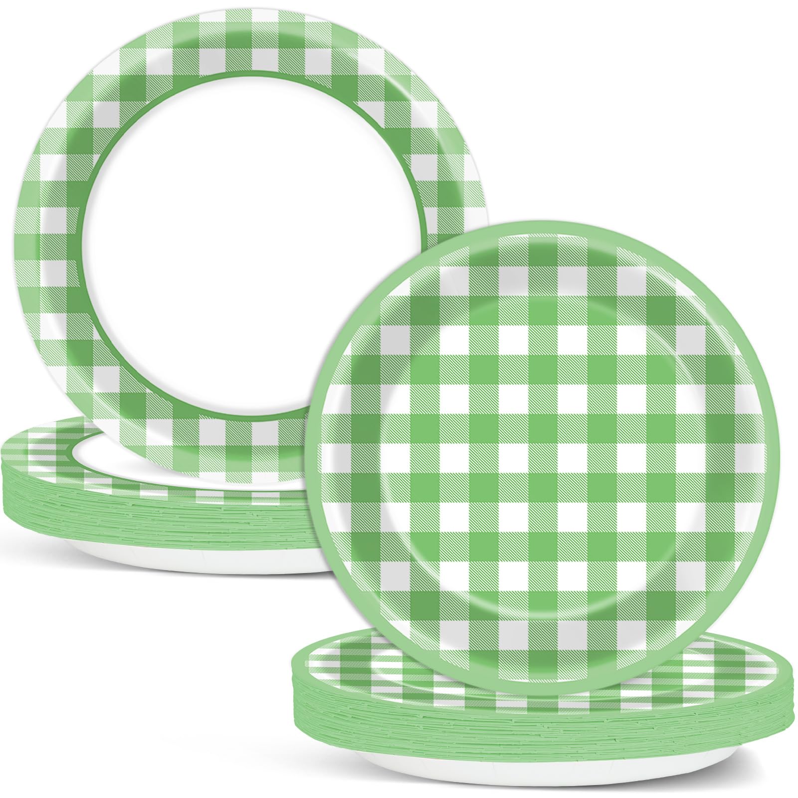 48 pcs Green Gingham Paper Dessert Plates Green and White Party Supplies Green Checkered Tableware Party Decorations Plaid Plates Dinnerware for Boys Girls Birthday Picnic Bride Shower Favor 7”