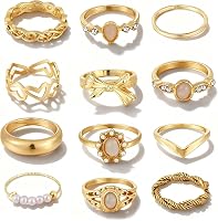 FAXHION 7PCS Gold Knuckle Rings Set for Women - Snake Chain Stacking Vintage Boho Midi Rings Mixed Sizes 4-9