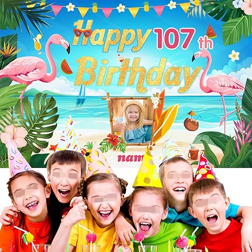 Vista 39 de Cartel personalizado de decoración de cumpleaños número 107 con temática de castillo y princesa, pancarta de tela personalizada para suministros