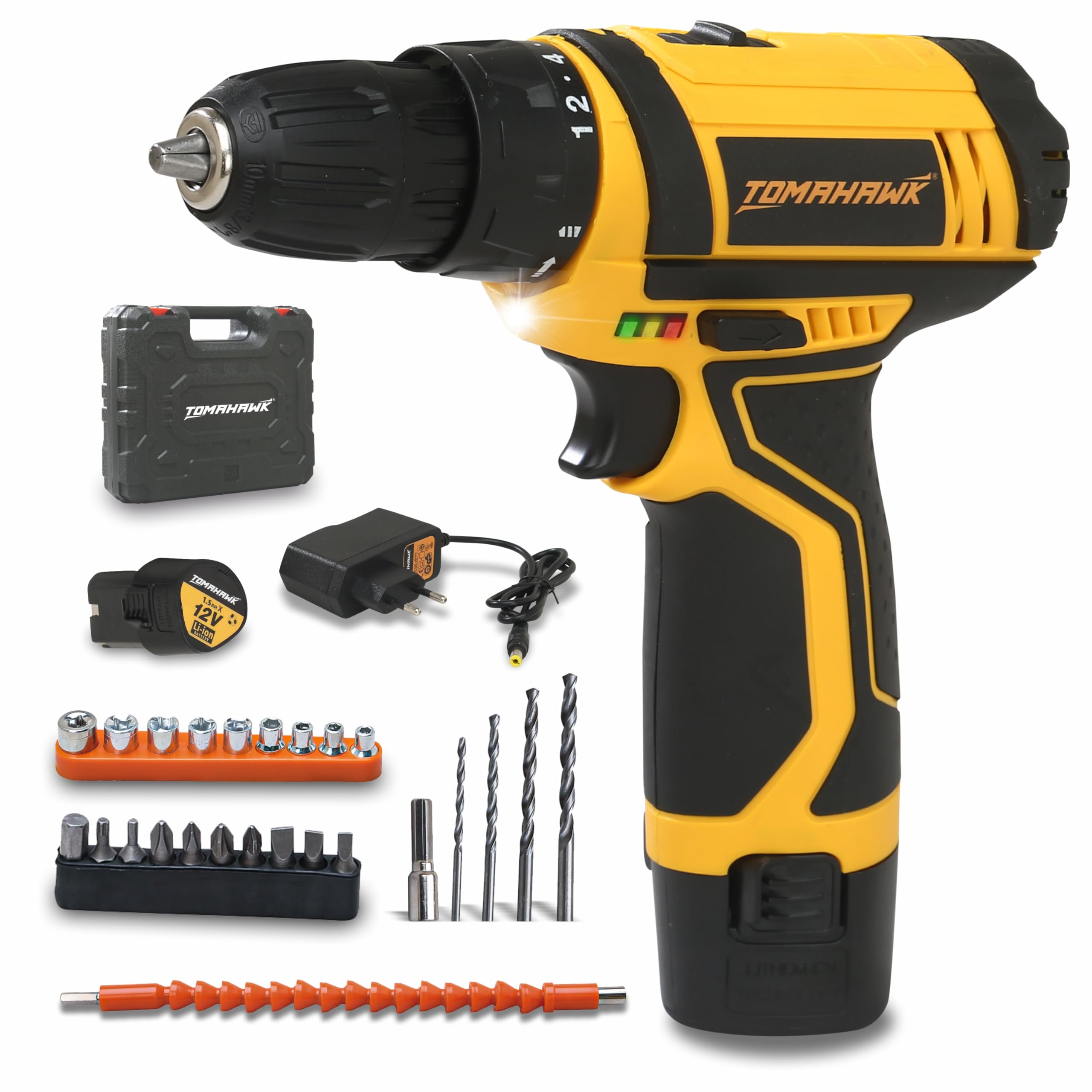 TOMAHAWK® T 7600-S Cordless Screwdriver & Drill Set, 25pcs - Compact and Powerful, Light weight, 1350 RPM - Reversible switch, Adjustable Torque, 10mm Chuck, 1x1.5Ah Battery for Drilling Wood, Metal (B0DB87RX6D) Amazon Price History, Amazon Price Tracker