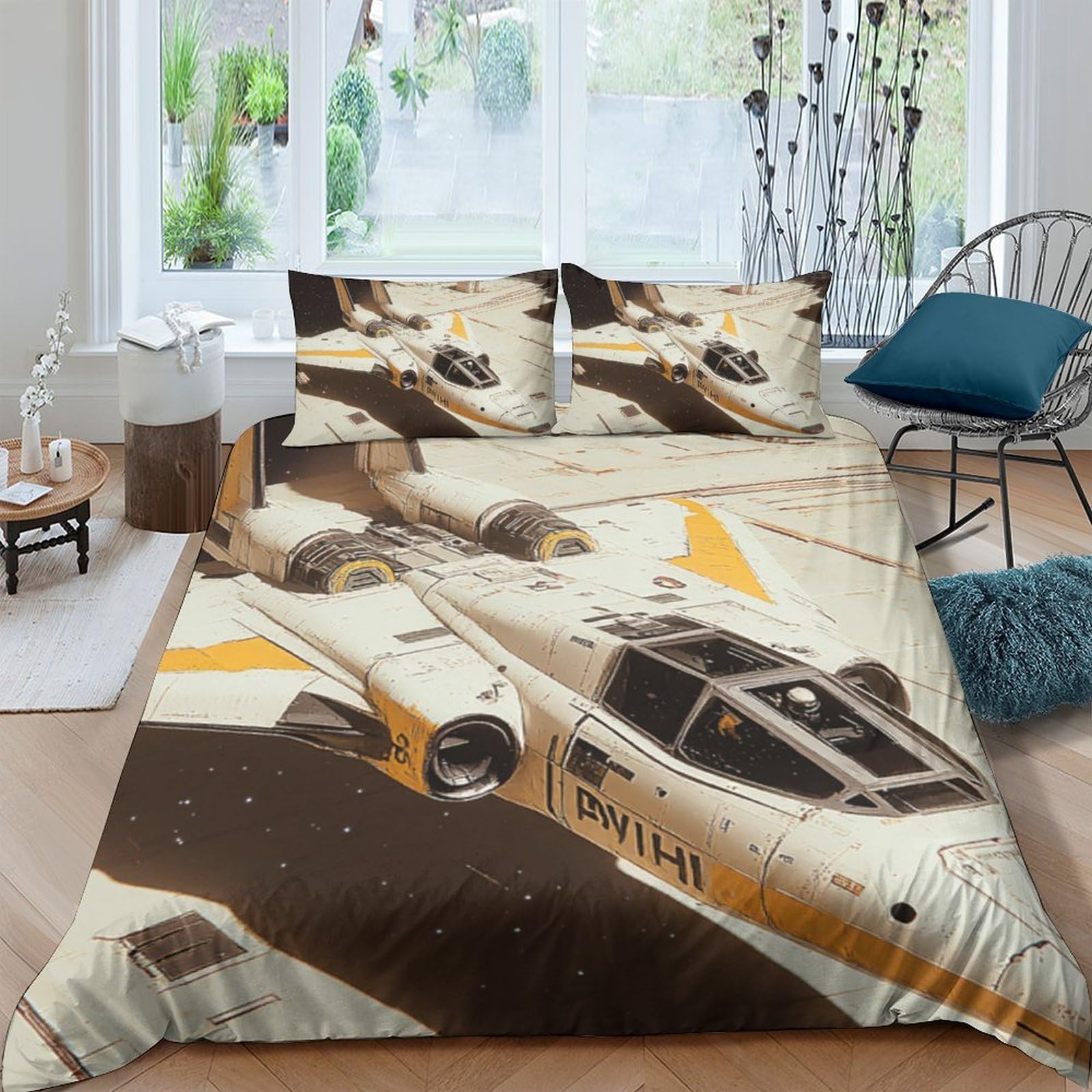 Ctjqhvkz Style-10 3D Printed Spaceship Flight Fitted Sheet Microfiber Soft Washable Retro Sci-Fi Bed Cover For Bedroom Guest Room Decor Single（135X200cm）