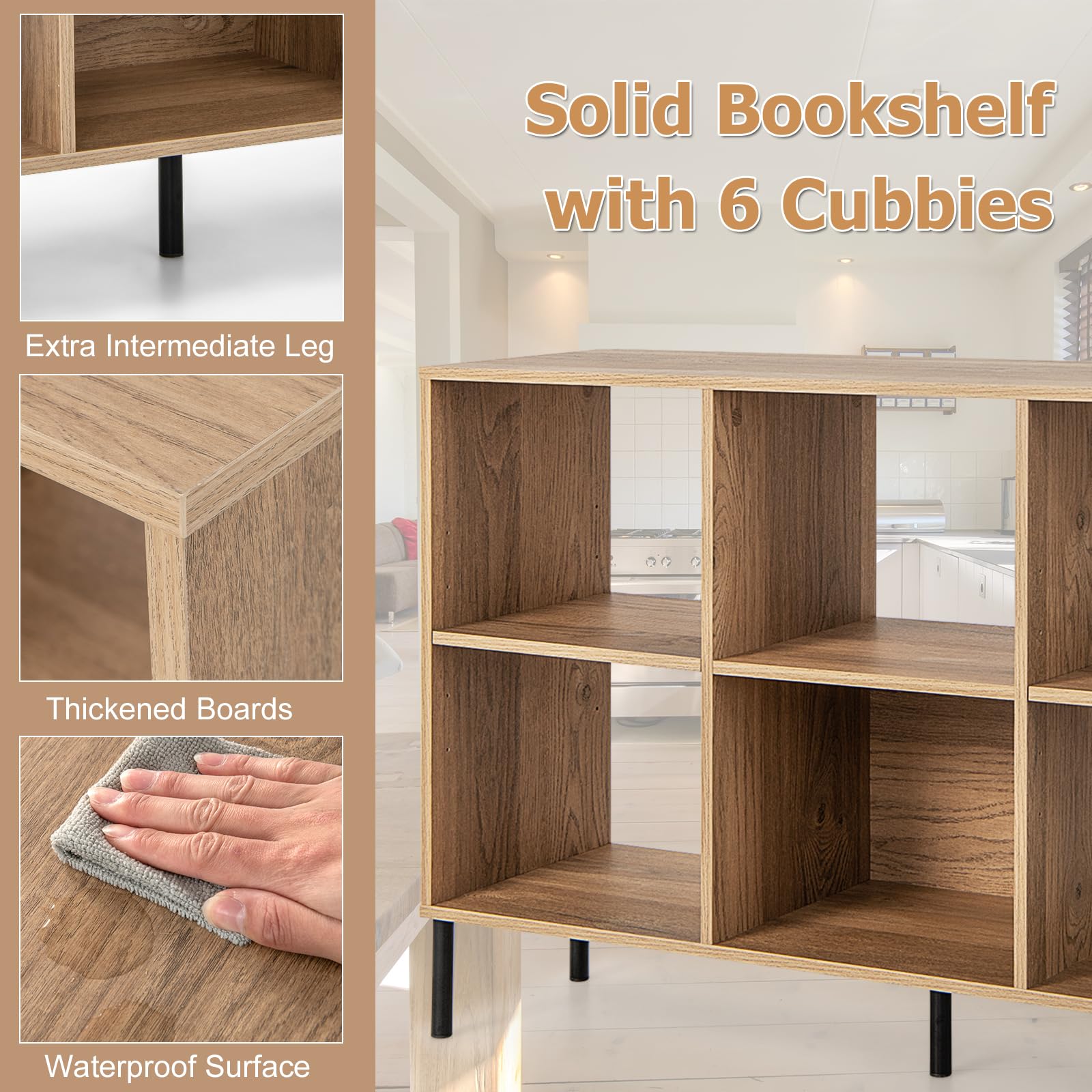 HOMASIS Bibliothèque Basse en Bois à 6 Cubes (Naturel)