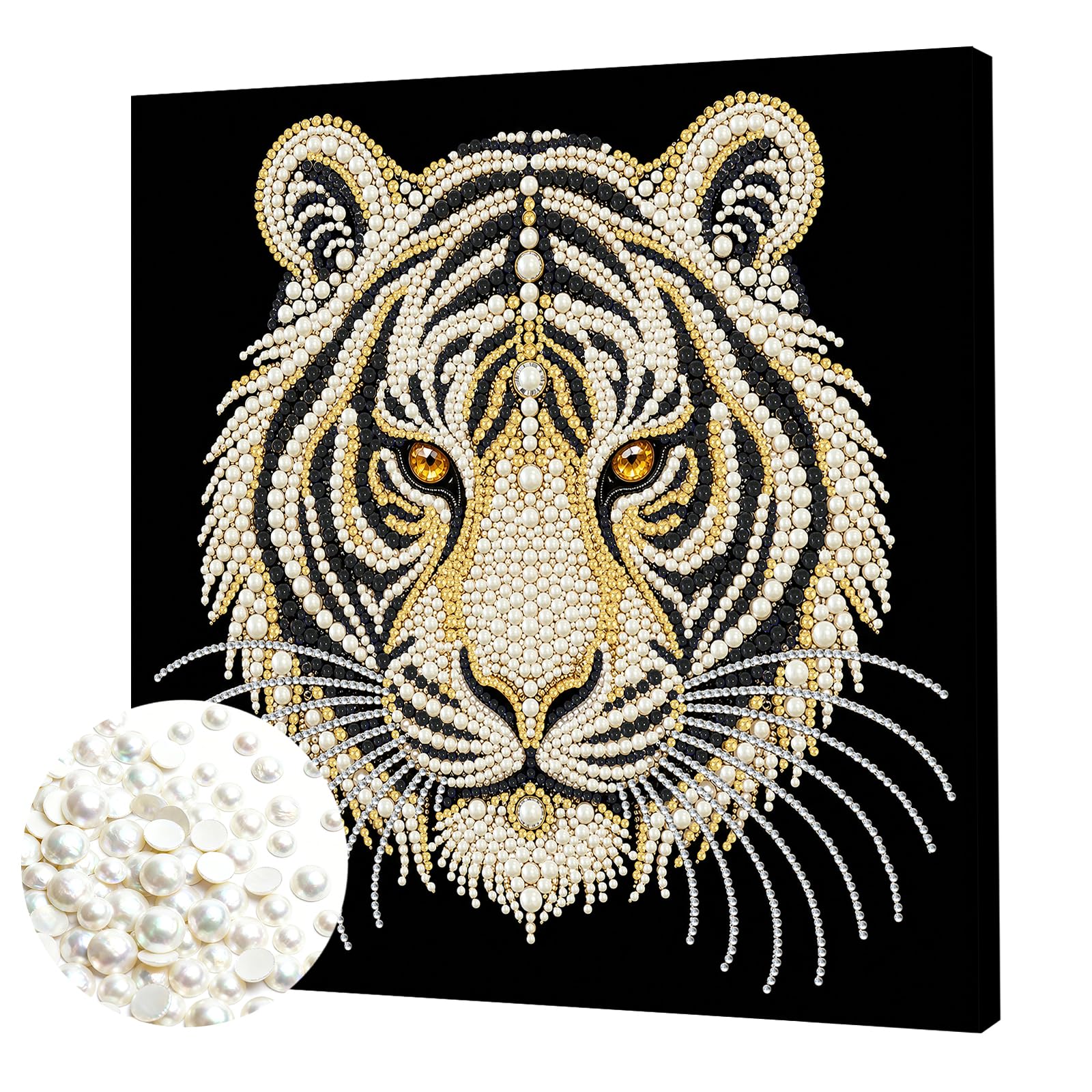 Tiger Pearl Painting Art Kits with Frame Pearl Gem Paintings Picture Arts Craft 30x30cm for Adults Beginners Home Wall Decor