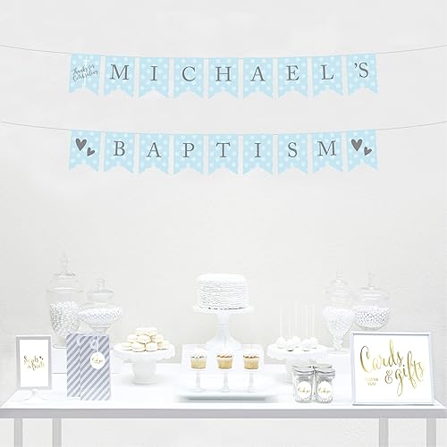 Miniatura 2 de Andaz Press Colección de bautismo de niño azul y gris, banderín colgante personalizado con cuerda, agradecimiento por celebrar el bautismo de