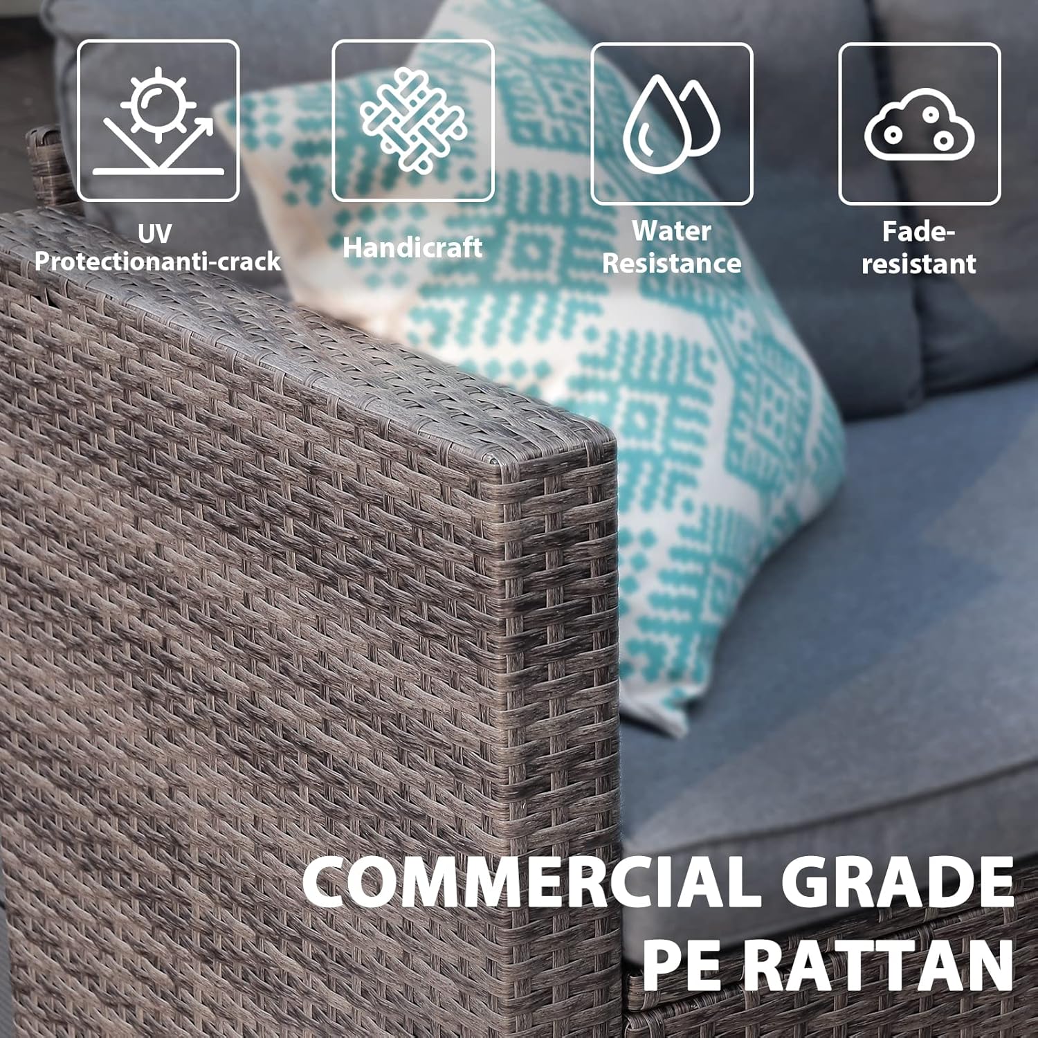 JOIVI Outdoor Patio Furniture Set, Small Sectional Conversation Set, All-Weather Wicker Furniture Sofa Set, Outdoor Patio Seating with Olefin Fabric Cushions, Tempered Glass Coffee Table, Silver-Gray : Patio, Lawn & Garden