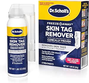 Dr. Scholl's Freeze Away Skin Tag Remover - The First FDA Cleared, at Home Skin tag Removal kit. Clinically Proven Skin tag Removal in as Little as 1 Treatment. 1 Skin tag Removal kit, 8 Treatments.
