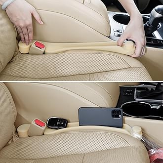 Car Seat Gap Filler 2 Pack Soft Foam Multifunctional Seat Side Gap Filler with Organizer & Hook Function, 3in1 Gap Stopper Universal Fit Car SUV Truck Fill The Gap Between Seat & Console (Warm Beige)