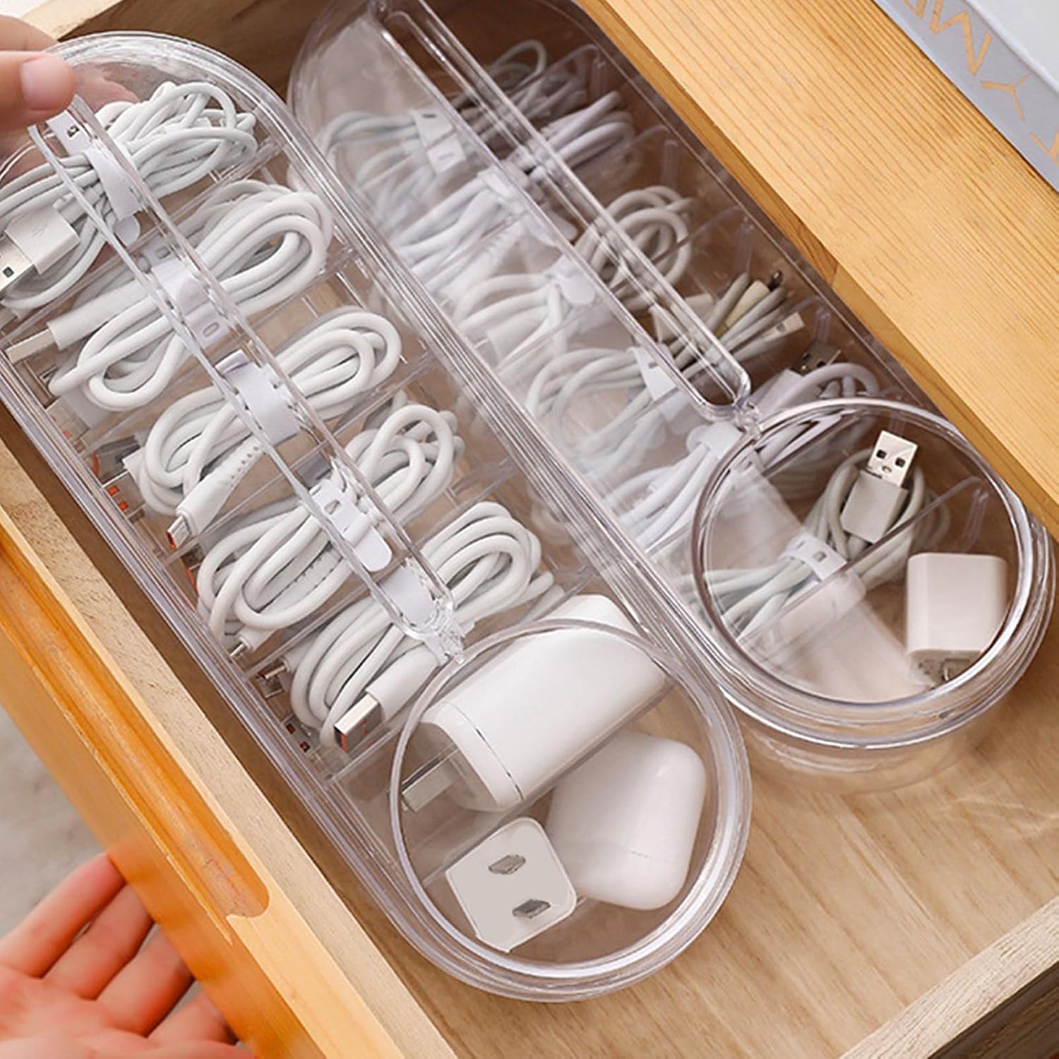 Walfront Clear Cable Storage Organizer Cable Storage Organizer, Box with Multiple Compartments Portable Materials, Transparent Design, Must Have for Office, Organize and