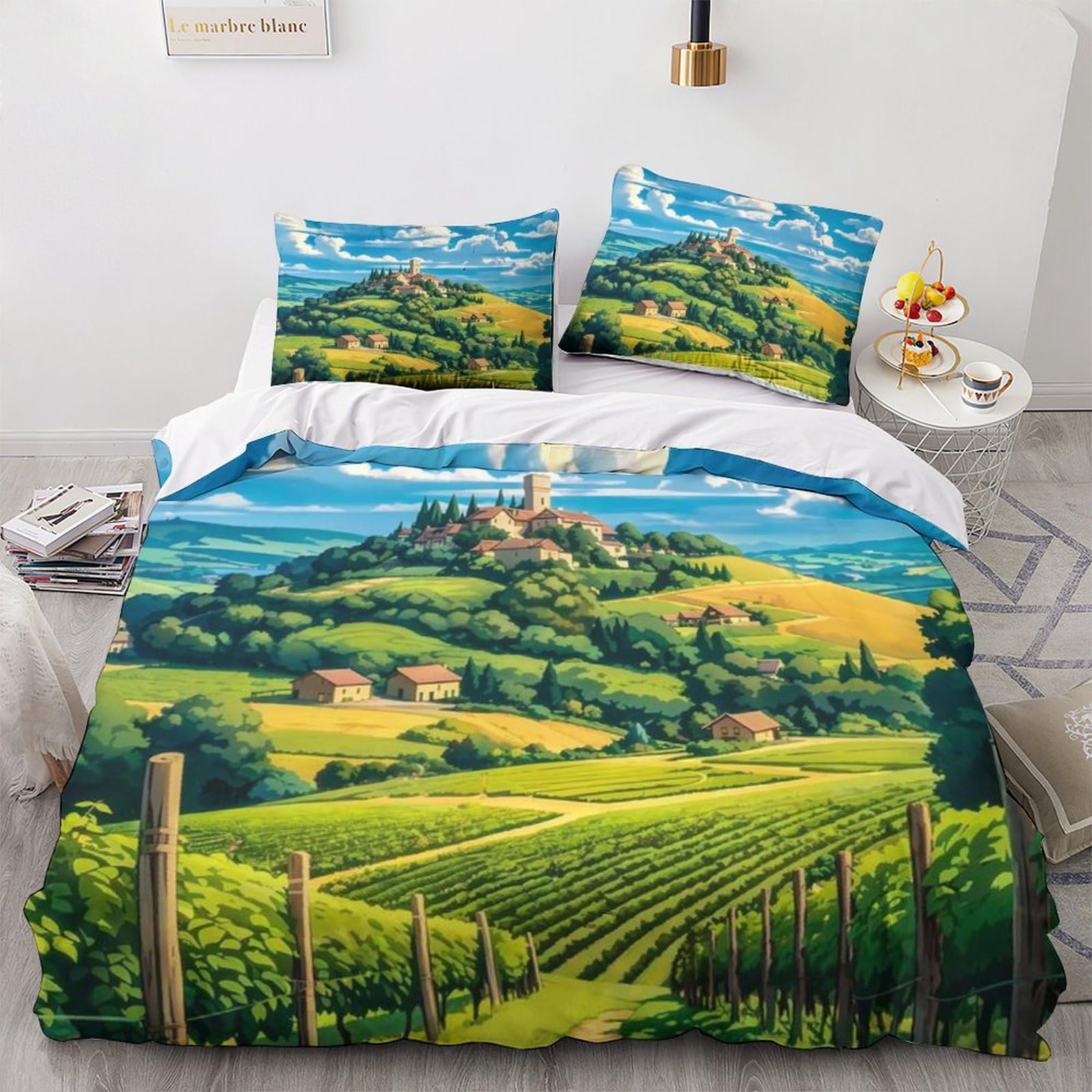 Housse de couette japonaise 200x200 cm avec taies d'oreiller en microfibre pour lit double