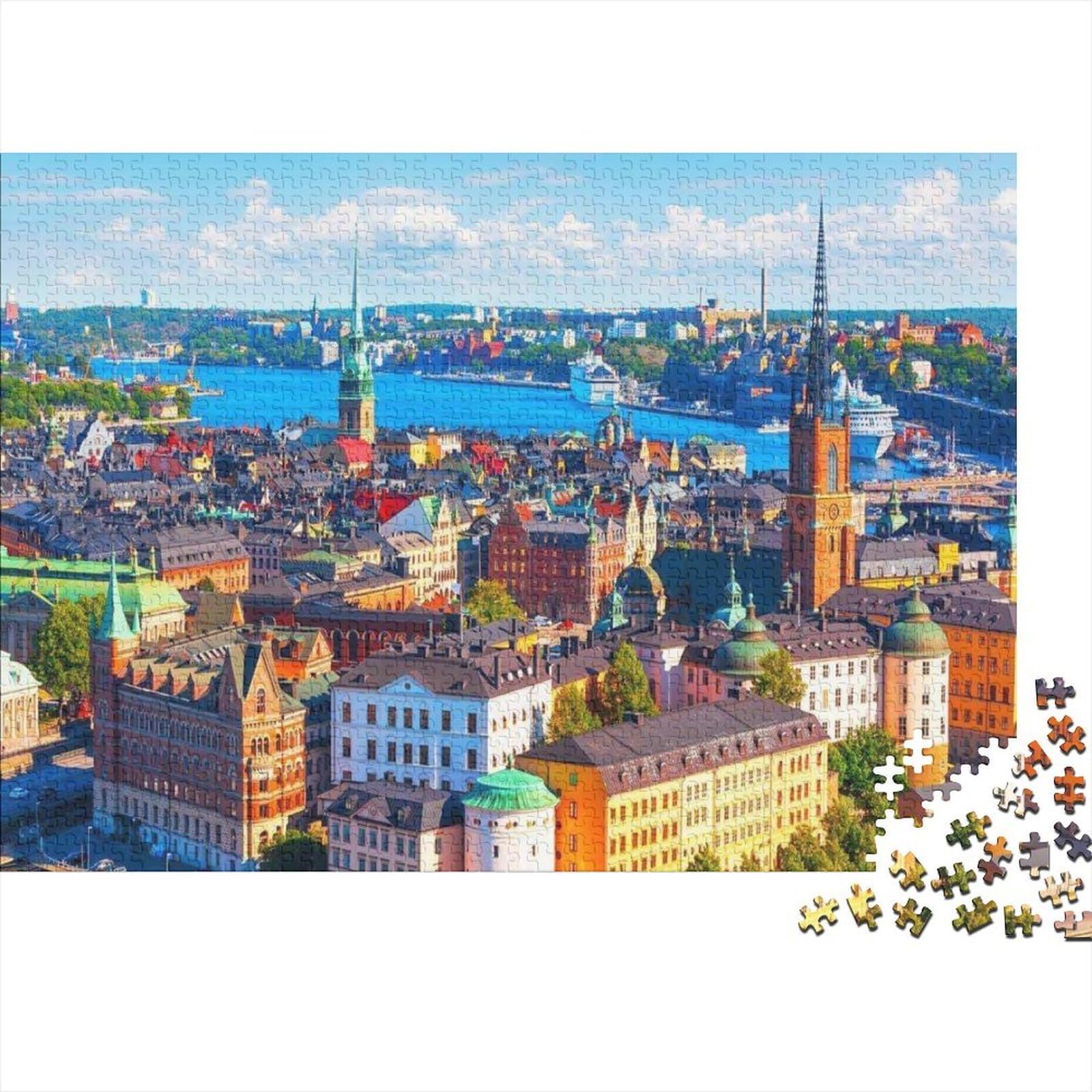 Hamburg Harbor Puzzle for Adults 1000Pc Recyclable German City Jigsaw Puzzles Interesting Family Game Props Fun Present for Holiday Blessings Gift 38x26cm/1000pcs