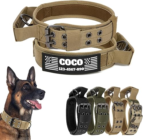 Miniatura 24 de Collar táctico personalizado para perro con parches de nombre y números, collar personalizado resistente con hebilla de cinturón de metal de 2 pines
