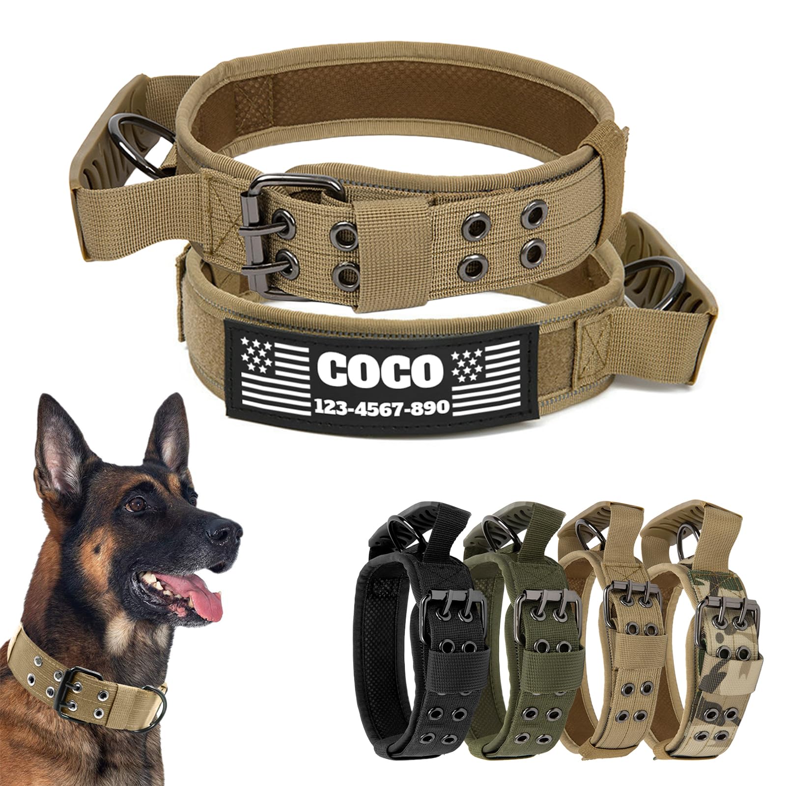 Collier tactique pour chien personnalisé grand chien nylon résistant avec laisse