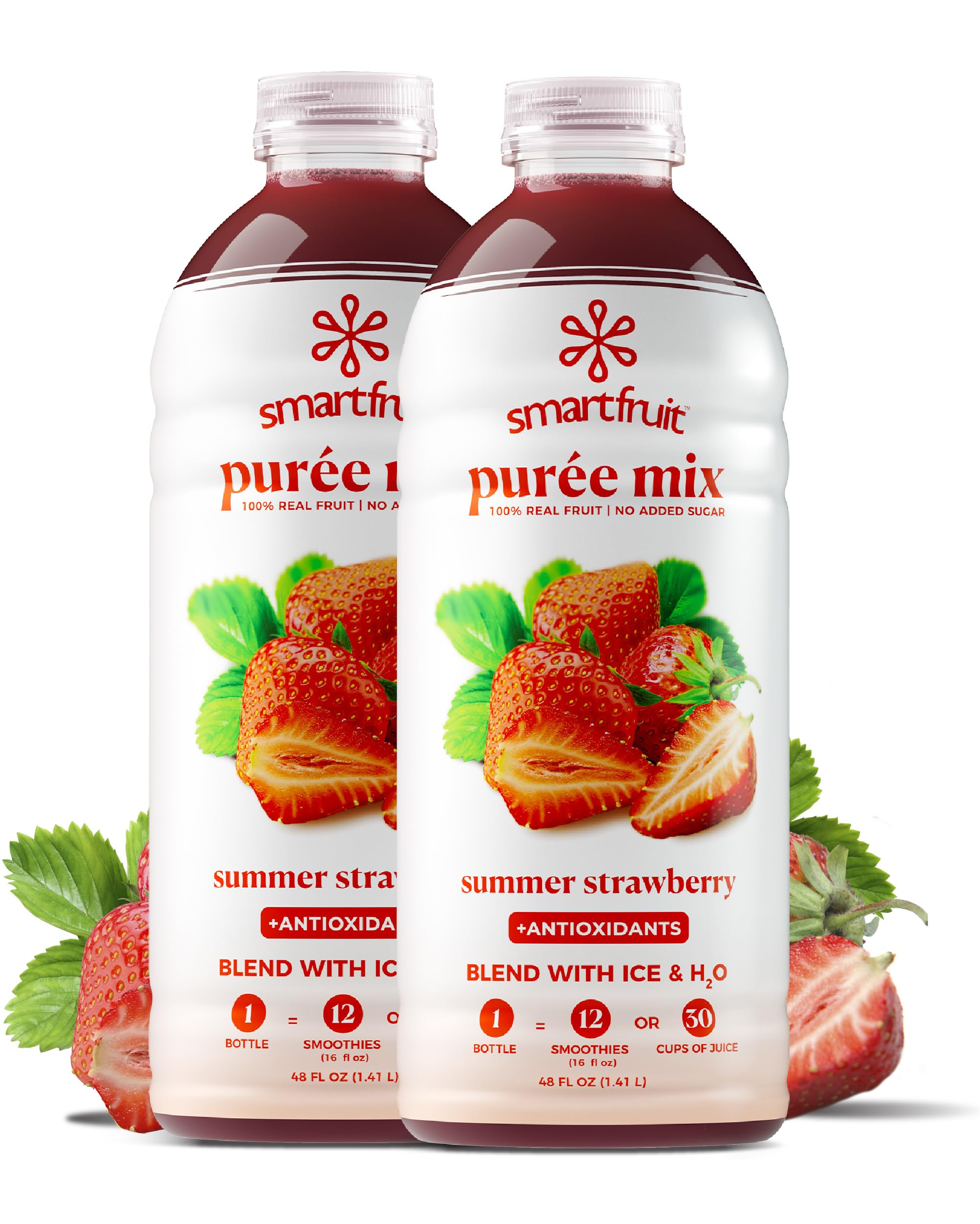 Summer Strawberry + Antioxidants – 100% Real Fruit Purée with Strawberries, Apple & Pineapple – Great for Smoothies, Juice, Yogurt, Cocktails, Teas & More – 2-Pk, 48oz Each