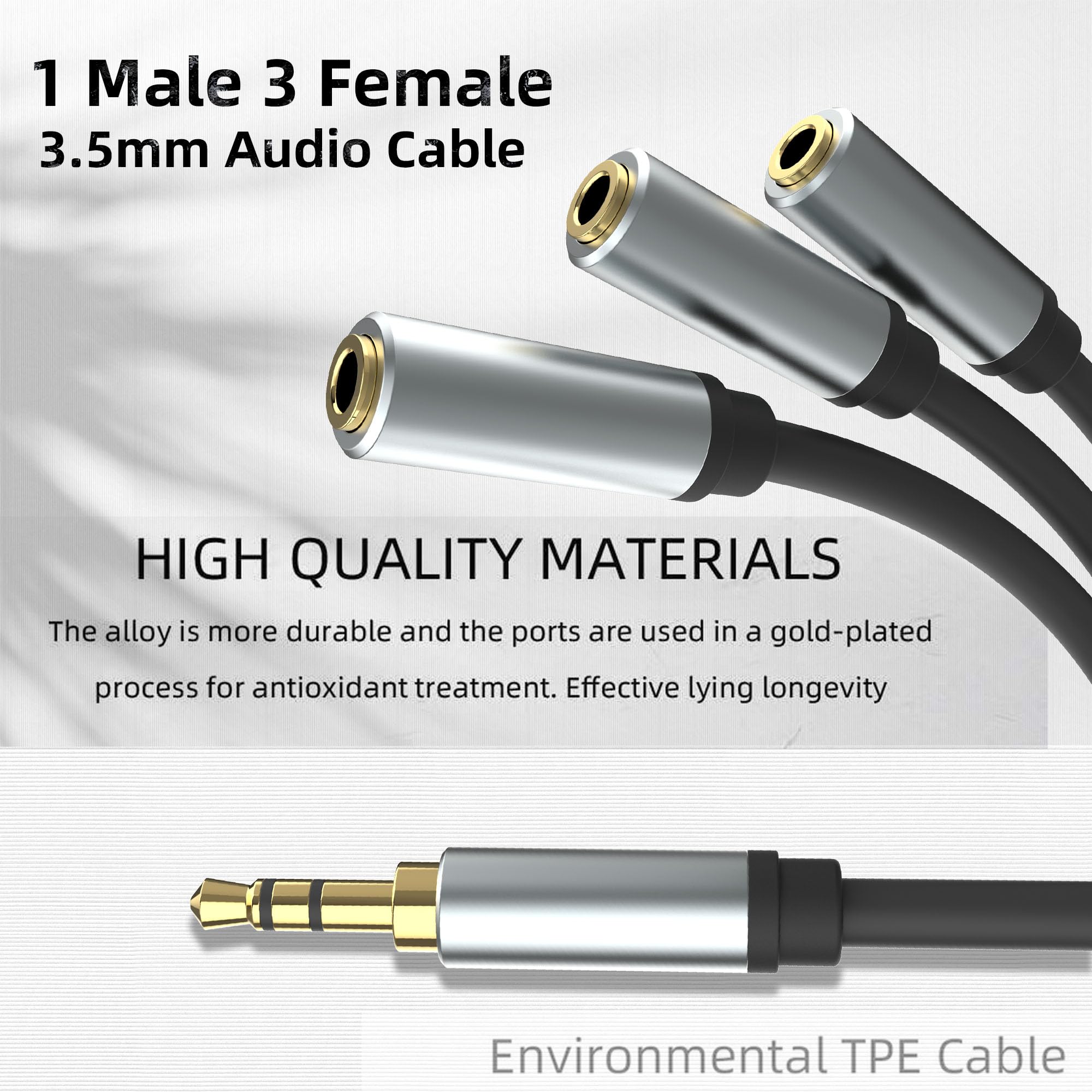 3,5 mm kabel rozdzielacza audio stereo pozłacany, TRS 1 męski na 3 żeński, 3-drożny kabel rozdzielacza audio stereo, 1 wejście 3-biegunowe (3-biegunowe)