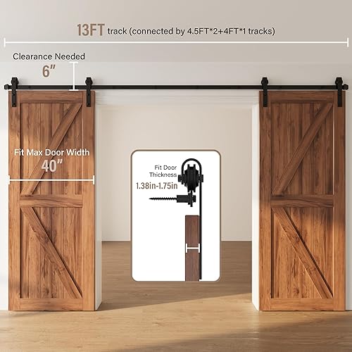 Miniatura 2 de Winsoon puerta de madera para establo, deslizante kit para clóset, gabinete, con piezas metálicas, estilo antiguo para puertas dobles, superficie
