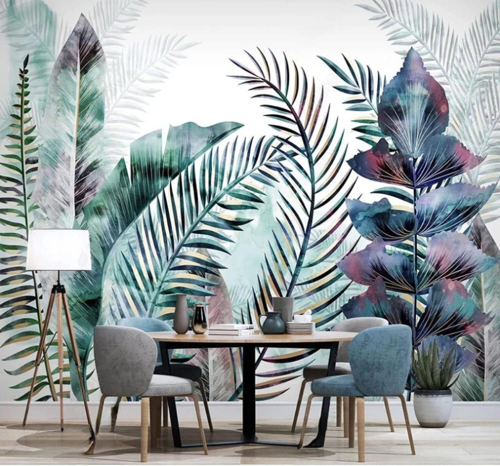 Minimalist Hand Drawn Watercolour Plants Leaves 3D Wallpaper Easy Install Feature Office Living Room Sofa Bedroom TV Background Wall Decoration-200cm×140cm