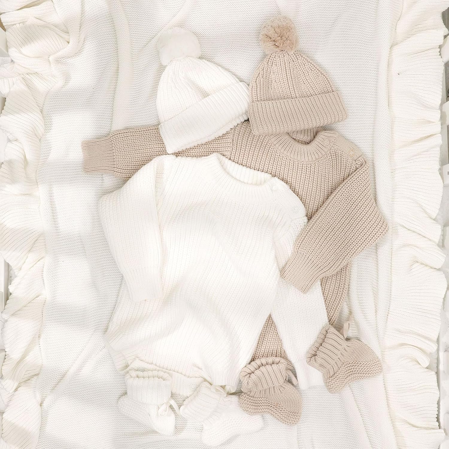 Cosy Infant Knitwear Soft & Comfortable Baby Jumpsuit Set With Matching Bonnet Hat And Booties Socks For Daily Comfort