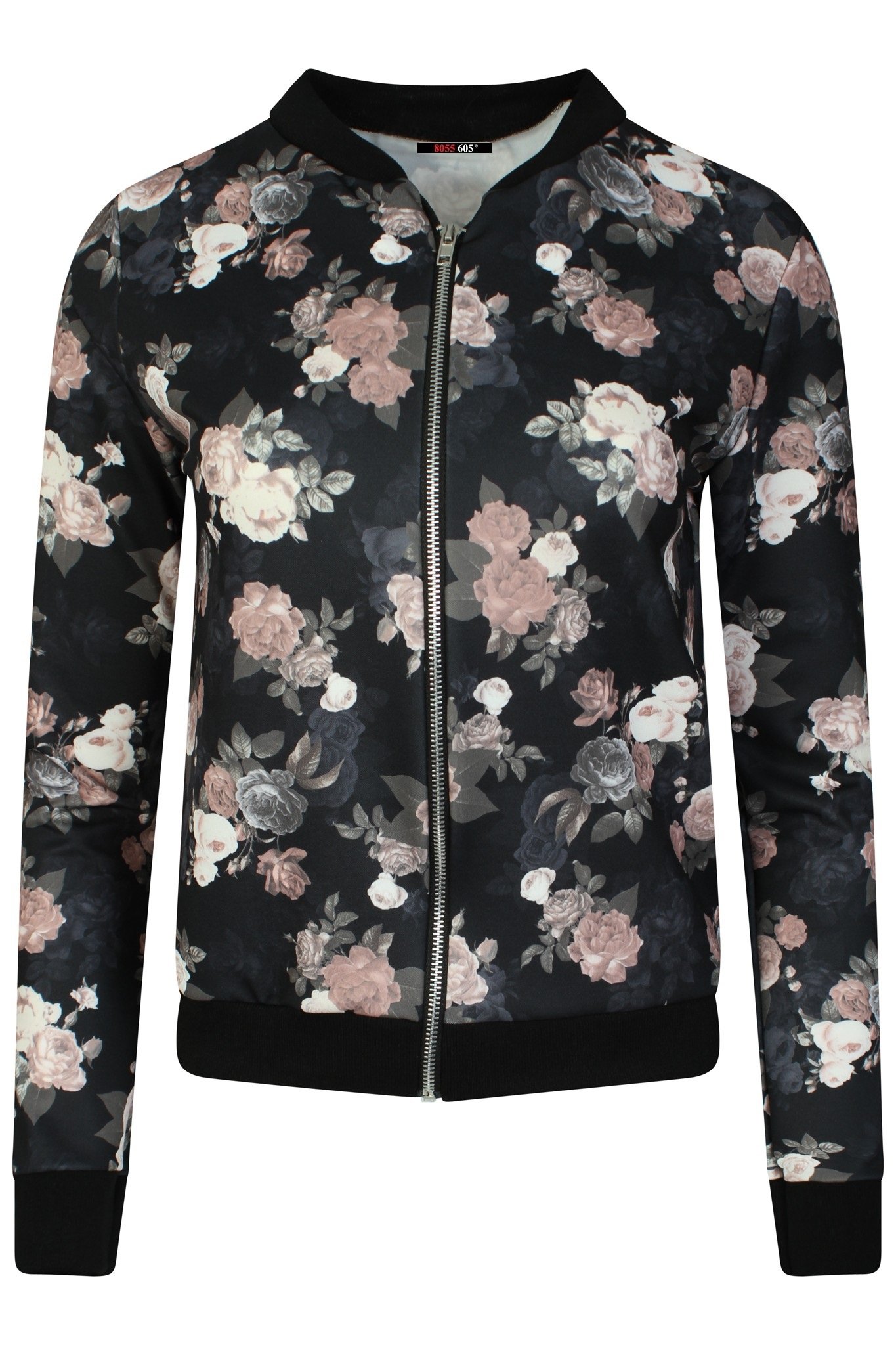 8055 605®-Ladies Floral Rose Trendy Bomber Zipper Biker Jacket