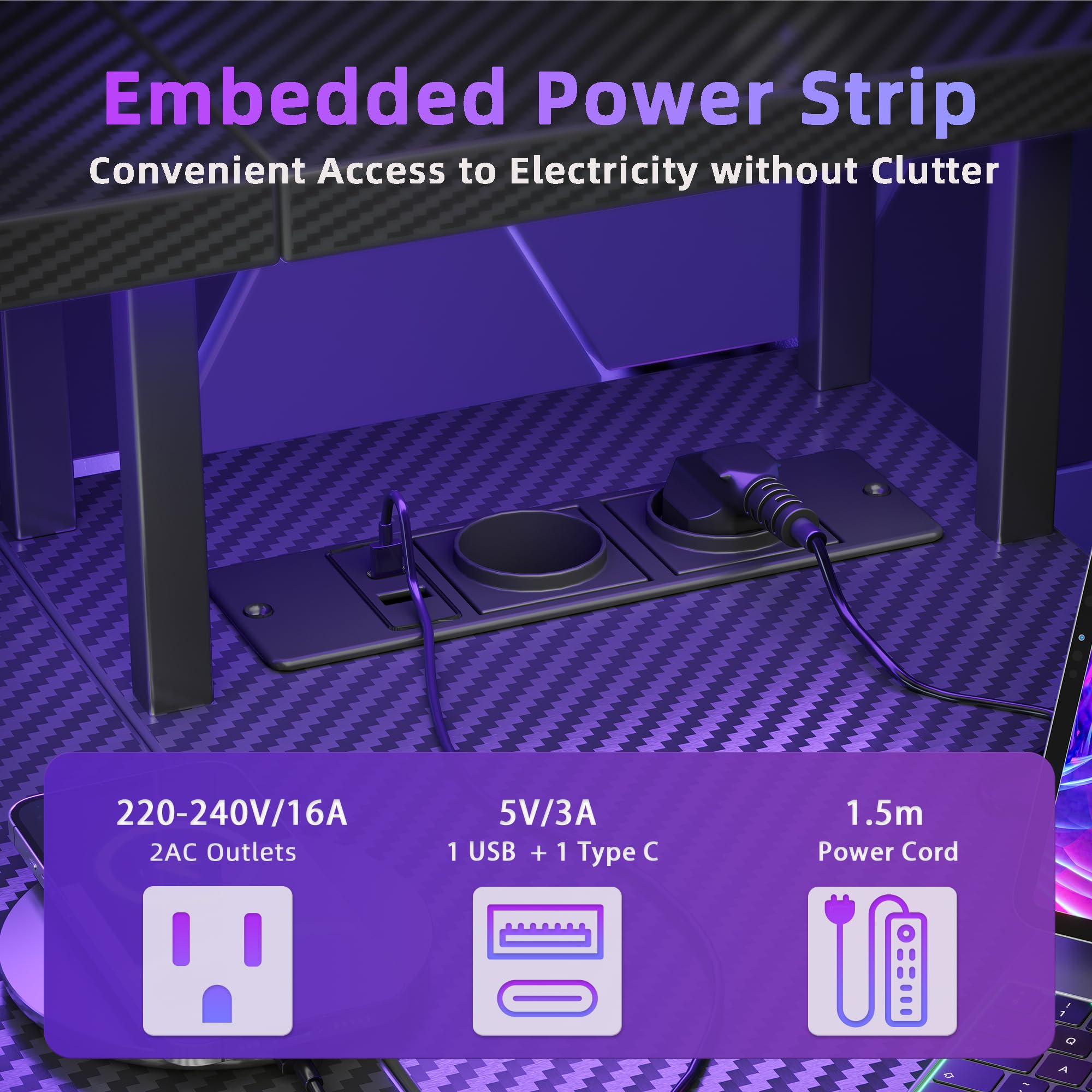 BEXEVUE Scrivania Angolo con LED Ciabatta - 120x70cm Grande Tavolino Computer Forma L Ripiani Portaoggetti, Scrivania Angolare Reversibile Gaming Informatica, Studio Gioco Lavoro Casa Camera da Letto