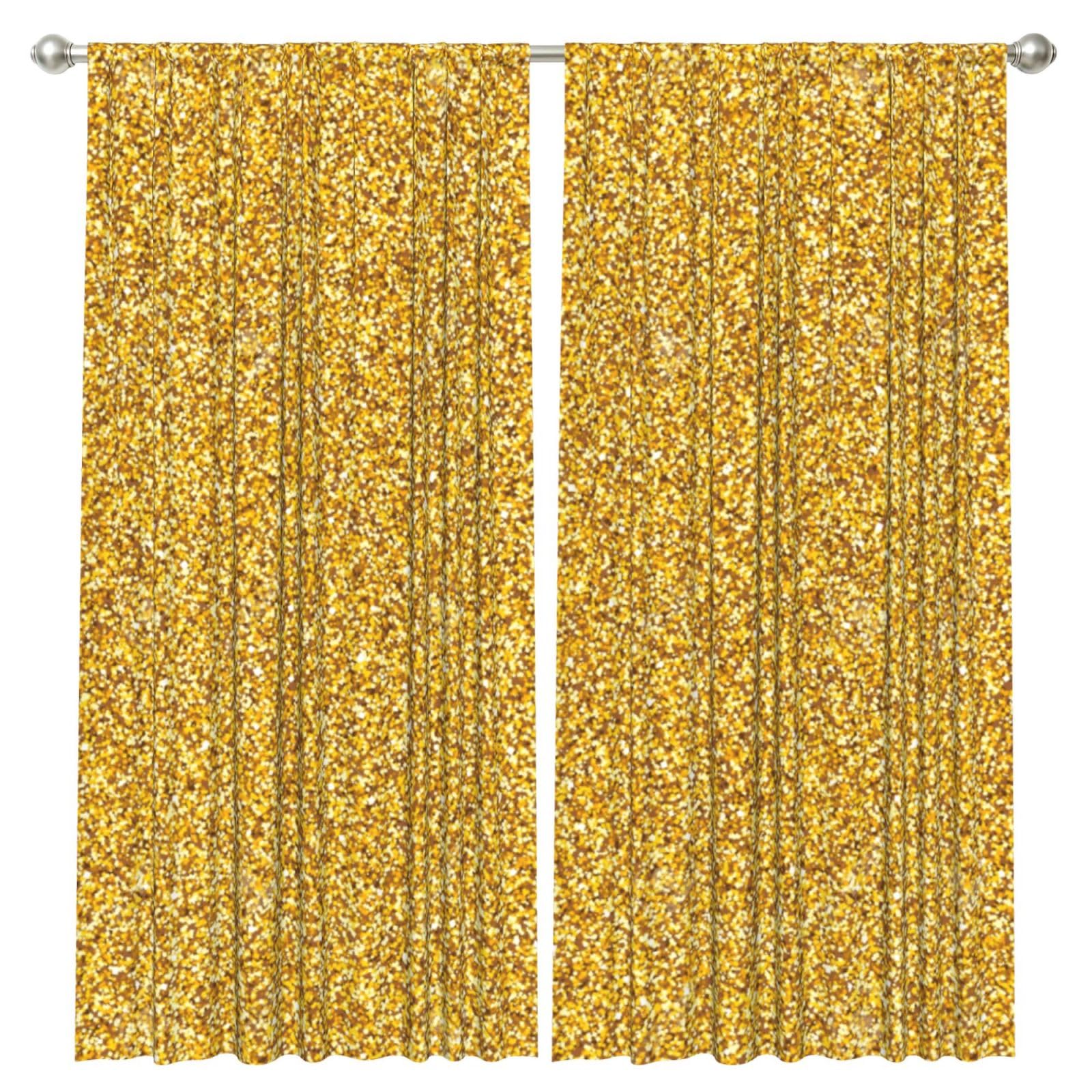 InOmak Golden Glitter Texture, 2 Panels Window Curtains 52 x 84 Inch Blackout Curtains for Living Room Bedroom