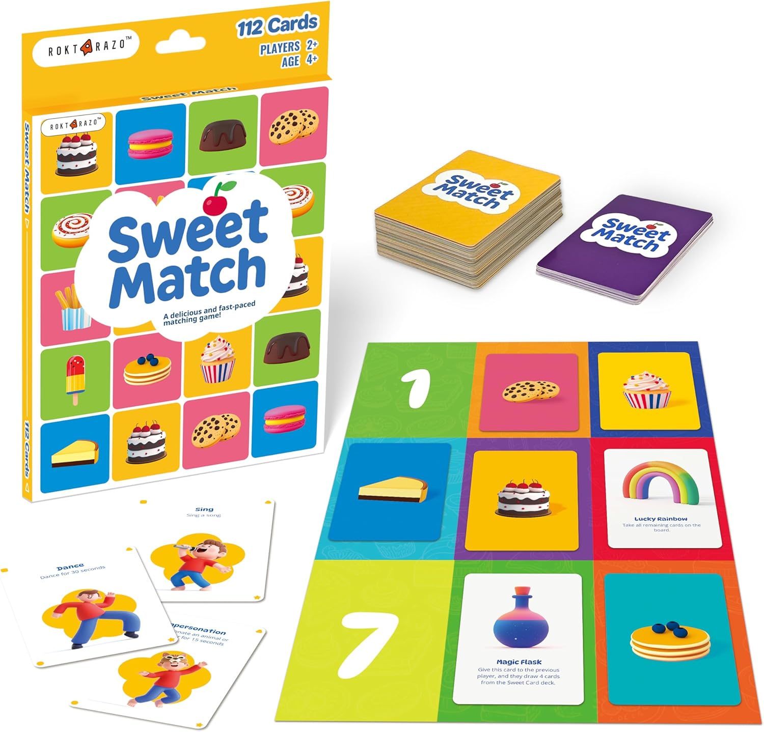 rokt&razo Sweet Match, A Delicious Memory Matching Card Game for Kids & Seniors, Easy & Fun, Blank Cards to Customize Truth or Dare, Boys and Girls Ages 4+, School, Travel, Stocking Stuffers
