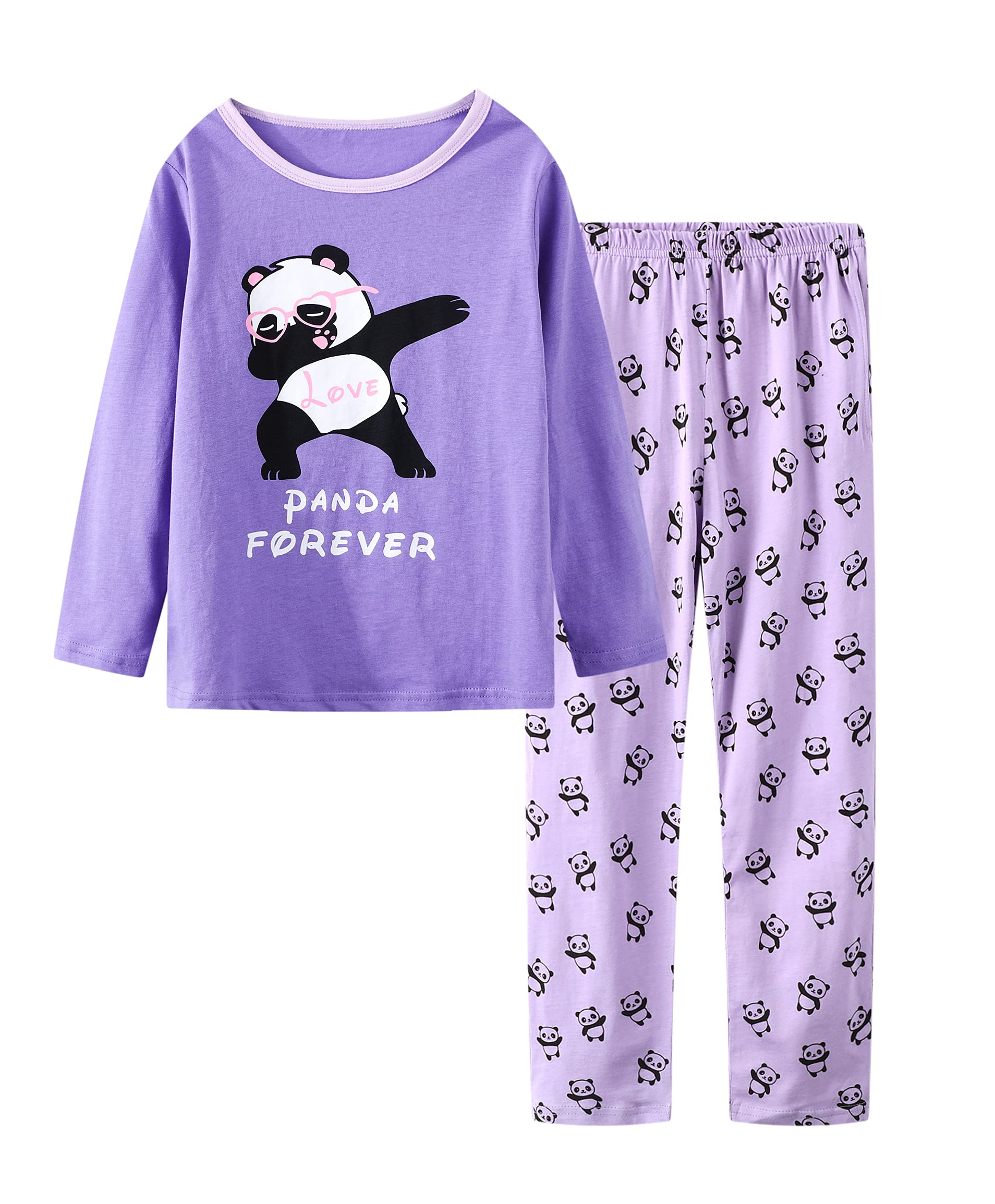 UNICABBIT21Pajamas for Girls Cute Cat Unicorn Long Sleeve and Pants PJS Set Big Kids Cotton Sleepwear Set Size 6-16
