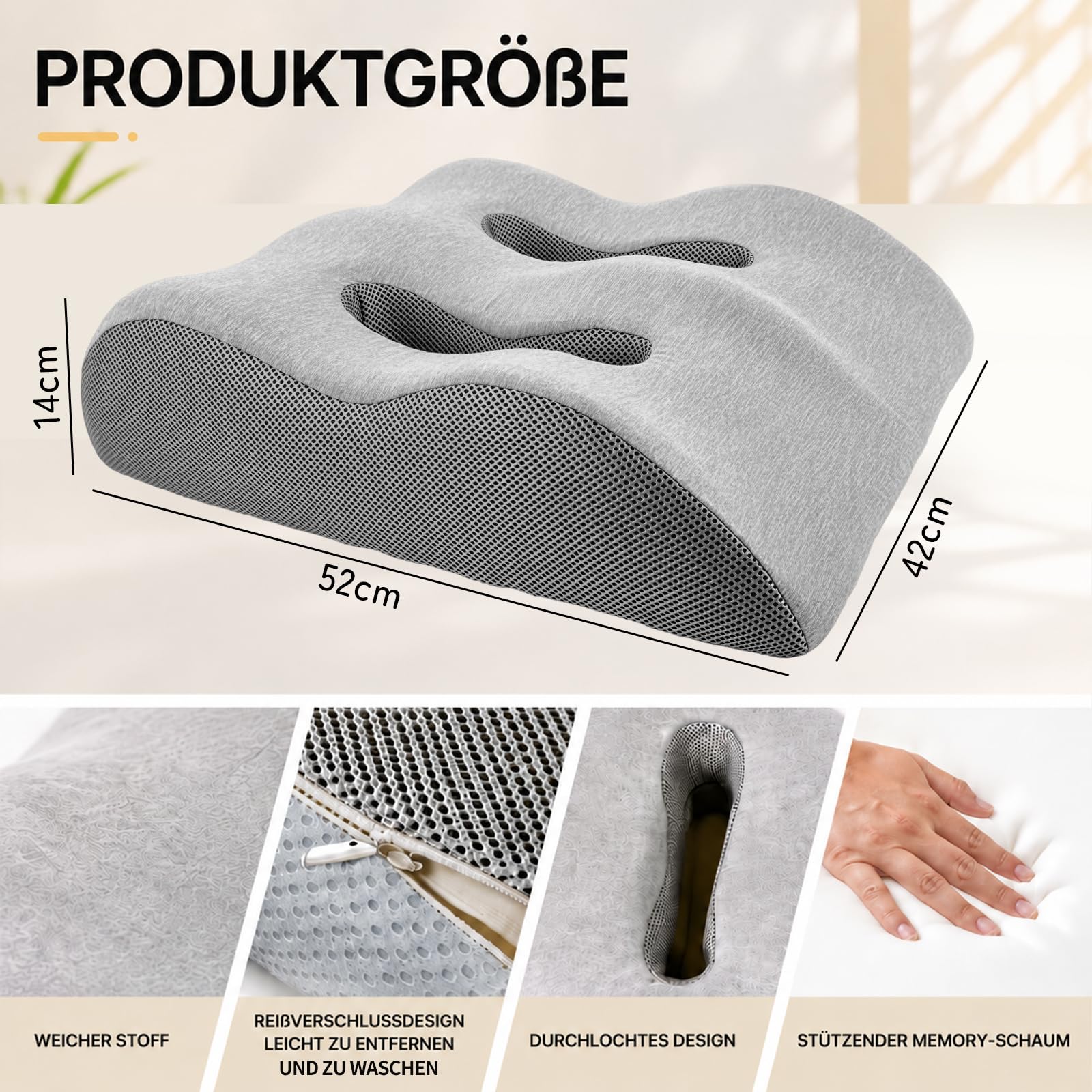 Cuscino Alza Gambe Sollevate Ergonomico per Dormire, Cuscino Gambe Circolazione Multifunzione Schienale e Seduta, Cuscino Ginocchia per Dormire, Vene Varicose, Fodera Sfoderabile Traspirante, Grigio