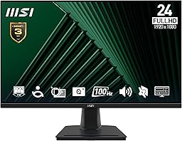 MSI PRO MP245G 23.8 Inch Full HD Office Monitor - 1920 x 1080 IPS Panel, 100 Hz, Eye-Friendly Screen, VESA Mountable, Display Kit Support, Tilt Adjustable - HDMI, DisplayPort, D-Sub (VGA)