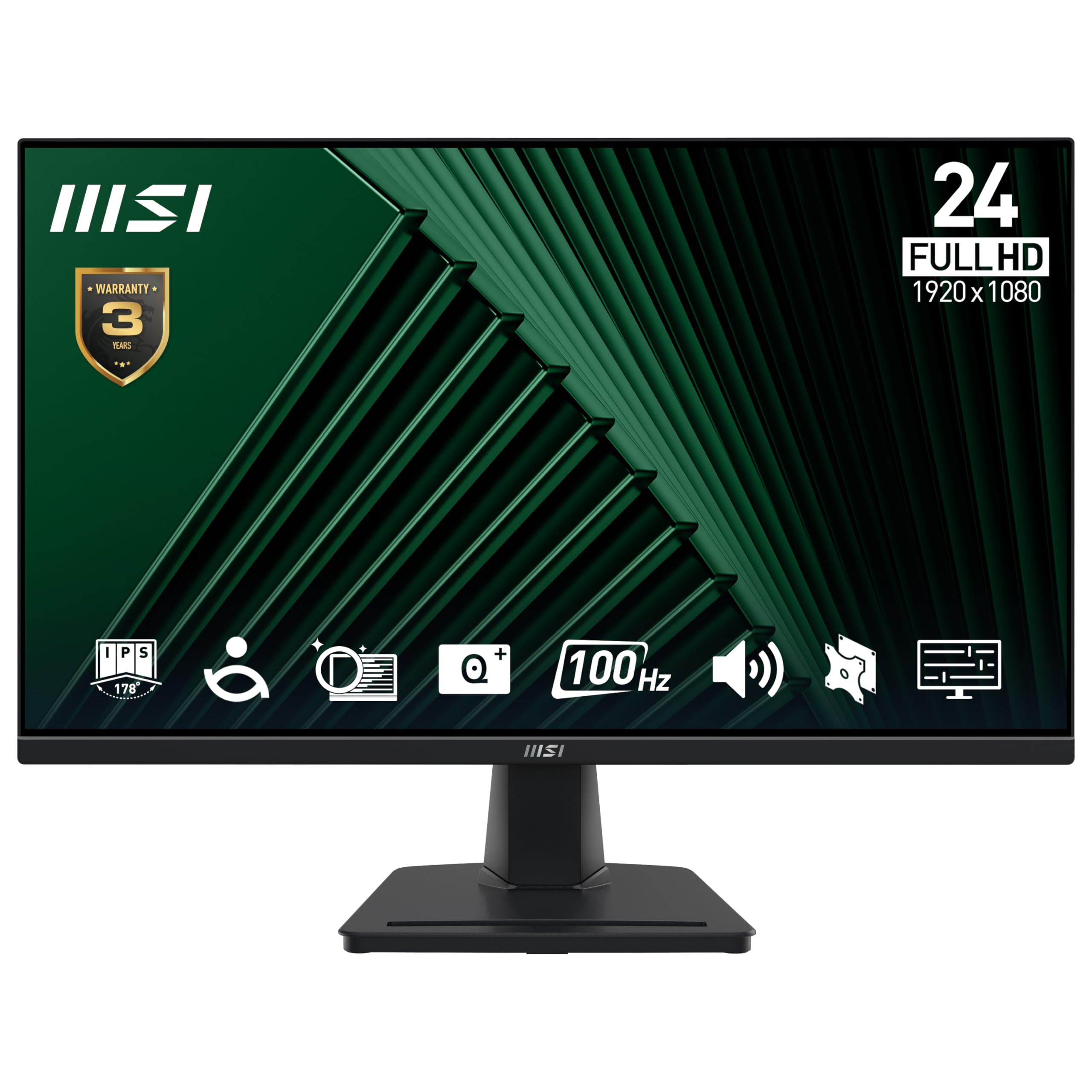 MSI PRO MP245G 23.8 Inch Full HD Office Monitor - 1920 x 1080 IPS Panel, 100 Hz, Eye-Friendly Screen, VESA Mountable, Display Kit Support, Tilt Adjustable - HDMI, DisplayPort, D-Sub (VGA) - 1