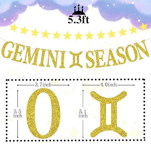 Miniatura 2 de Cartel de la temporada de Géminis con purpurina dorada, letrero de feliz cumpleaños, energía de géminis grande, 12 constelaciones del zodiaco tema