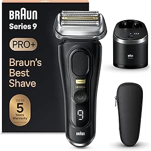 Braun Series 9 Pro+ Elektrorasierer Herren – Mit 5 Rasierelementen, ProTrimmer, Ladestation, 60 Min Akku, Made In Germany
