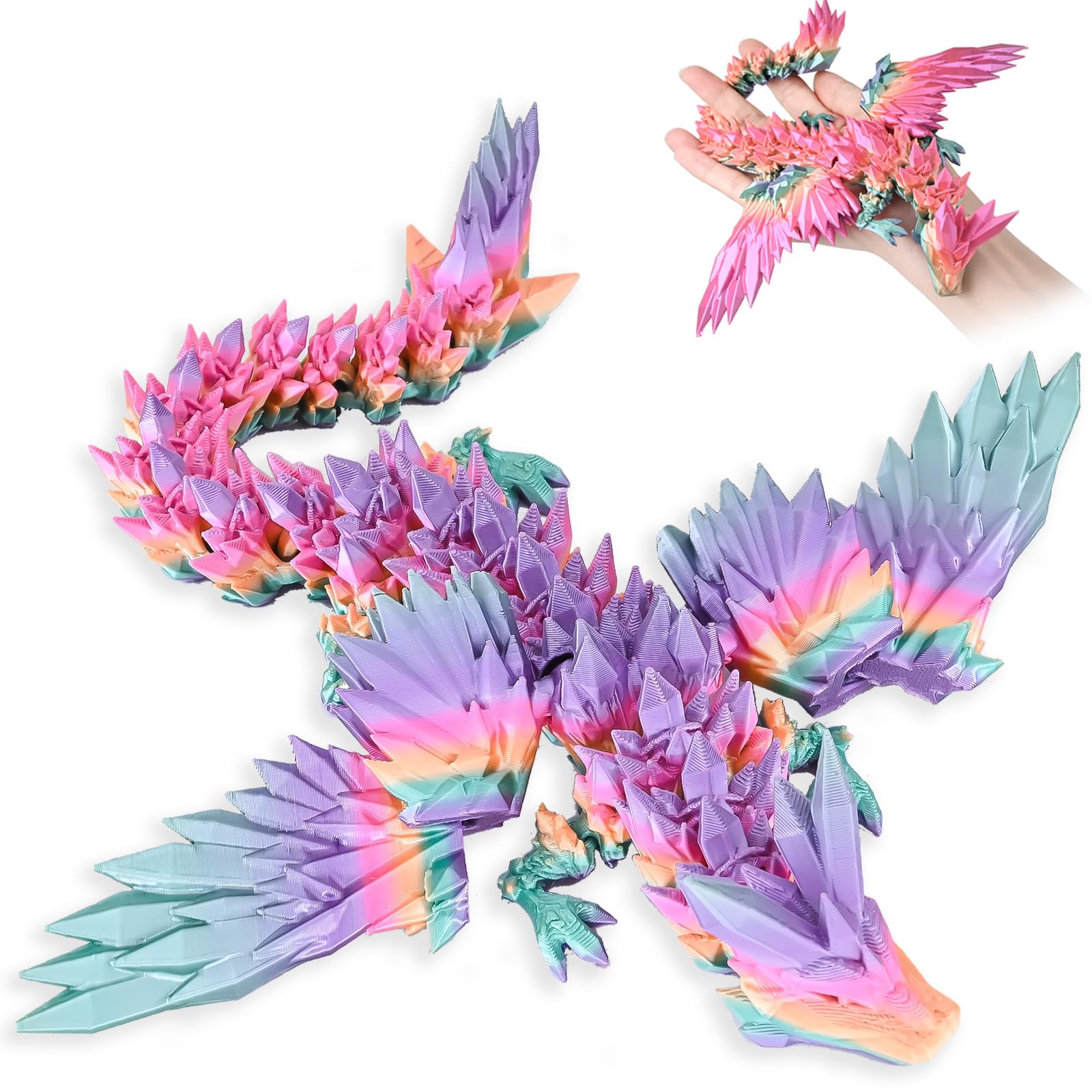 LOCYFENS 3D Printed Dragon with Wings Flying Dragon, Rainbow Articulated 3D Dragon Toys