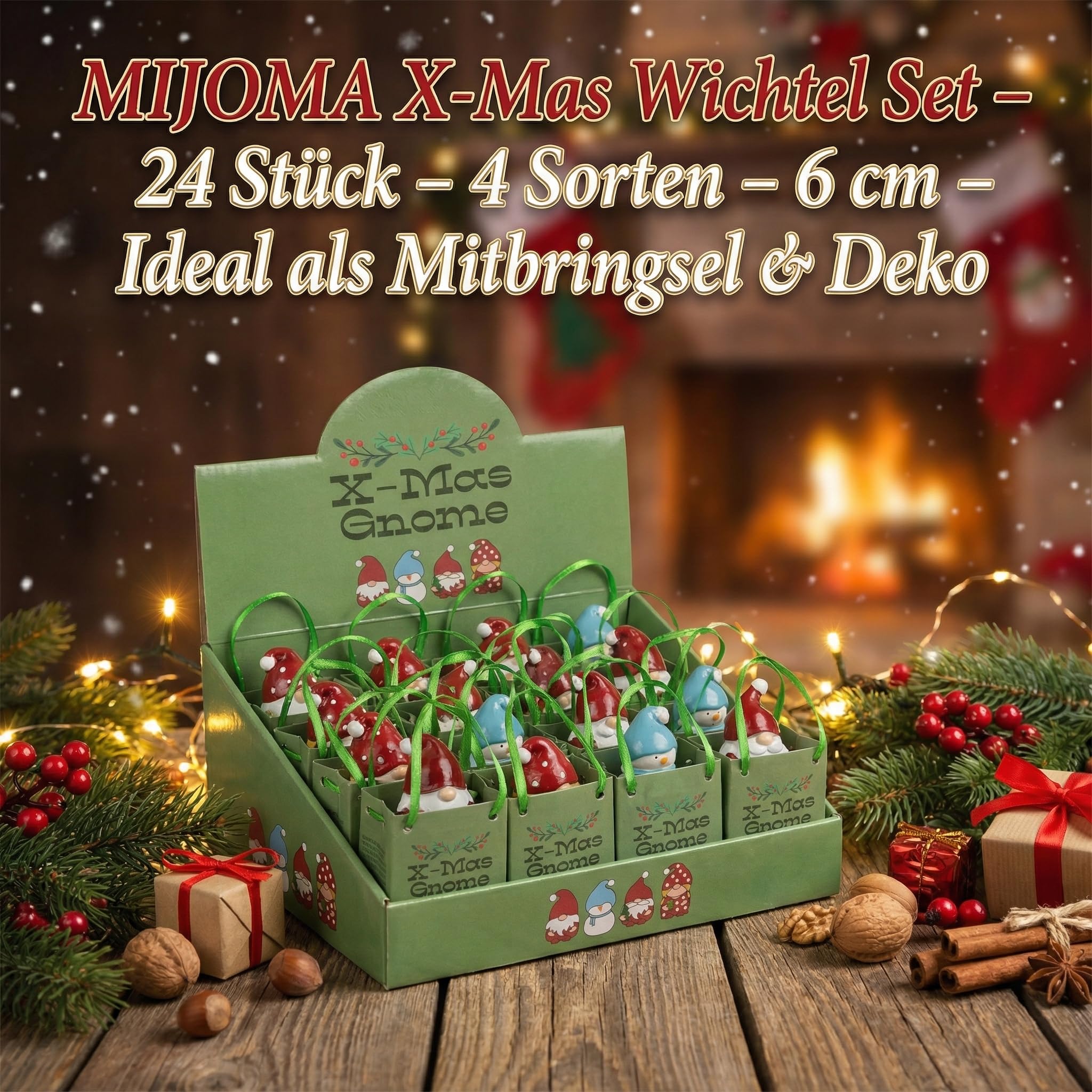 MIJOMA X-Mas zestaw 24 sztuk – dekoracja bożonarodzeniowa figurki z żywicy poliestrowej na wystawie – 4 rodzaje – 6 cm wysokości – pakowane pojedynczo – idealne jako upominek na adwent Mikołajki