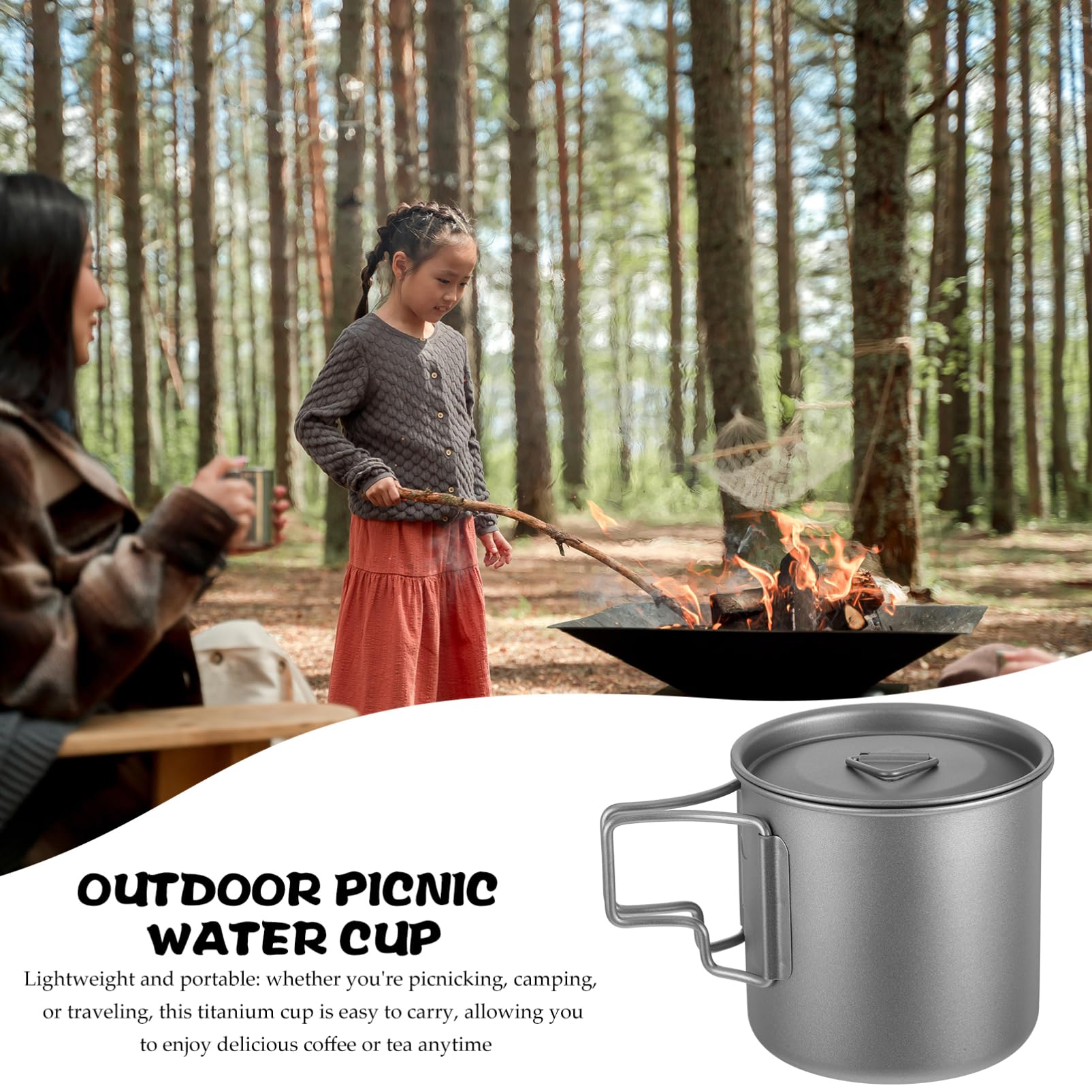 MAGICLULU Faltbare Campingbecher mit Deckel Titanbecher für Outdoor-aktivitäten Wiederverwendbare Becher für Wandern Jagen und Angeln Platzsparend und Leicht