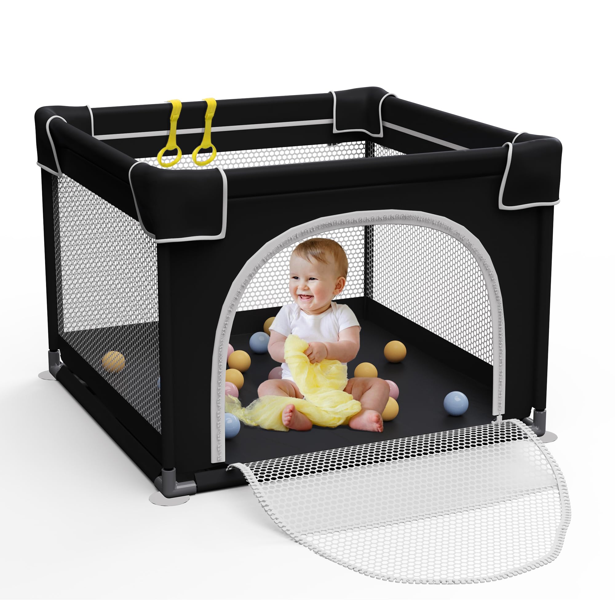 Grobeybees Playpen for Babies and Toddlers, Small Baby Playpen, Playard with Bag, Indoor & Outdoor Play Pen, Sturdy Safety Baby Play Yard with Soft