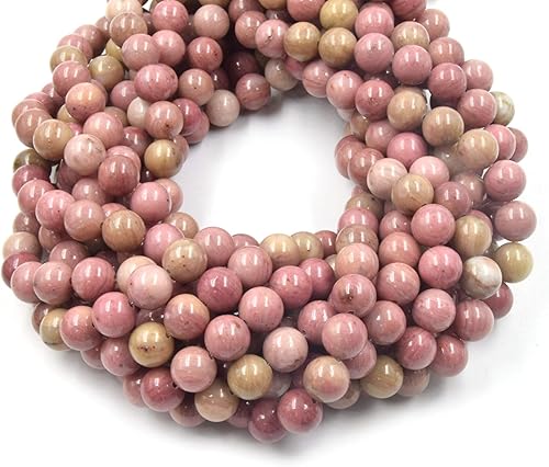 Cuentas de rodonita rosa liso | Cuentas redondas de piedras preciosas naturales - 0.157 in, 0.236 in, 0.315 in, 0.394 in, 0.472 in, 0.315 in