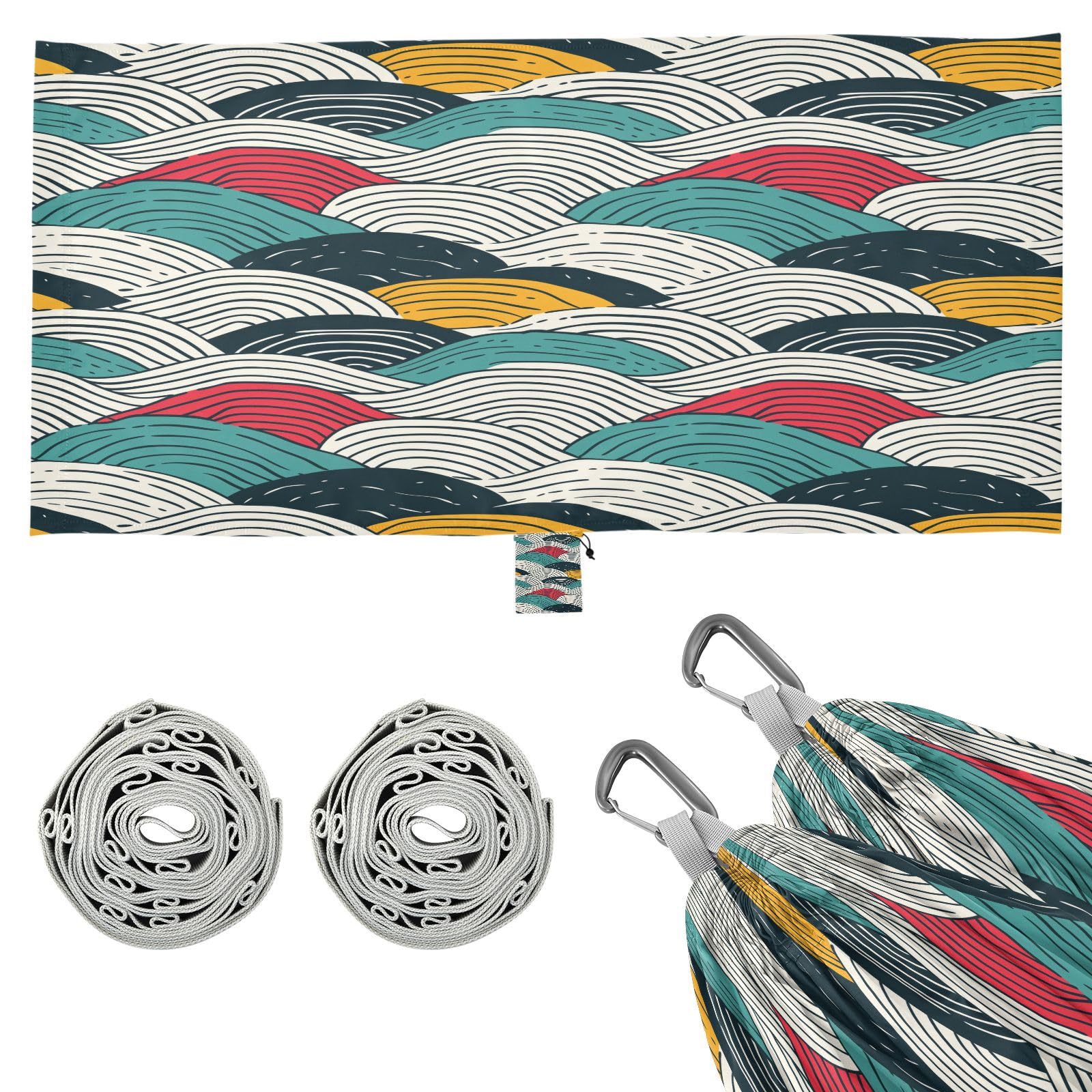 ATTX Abstract Waves Camping Hammock - Lightweight & Portable Hammocks, Heavy Duty 330lbs Capacity for Indoor, Hiking, Backpacking, Travel, Backyard, Beach#119