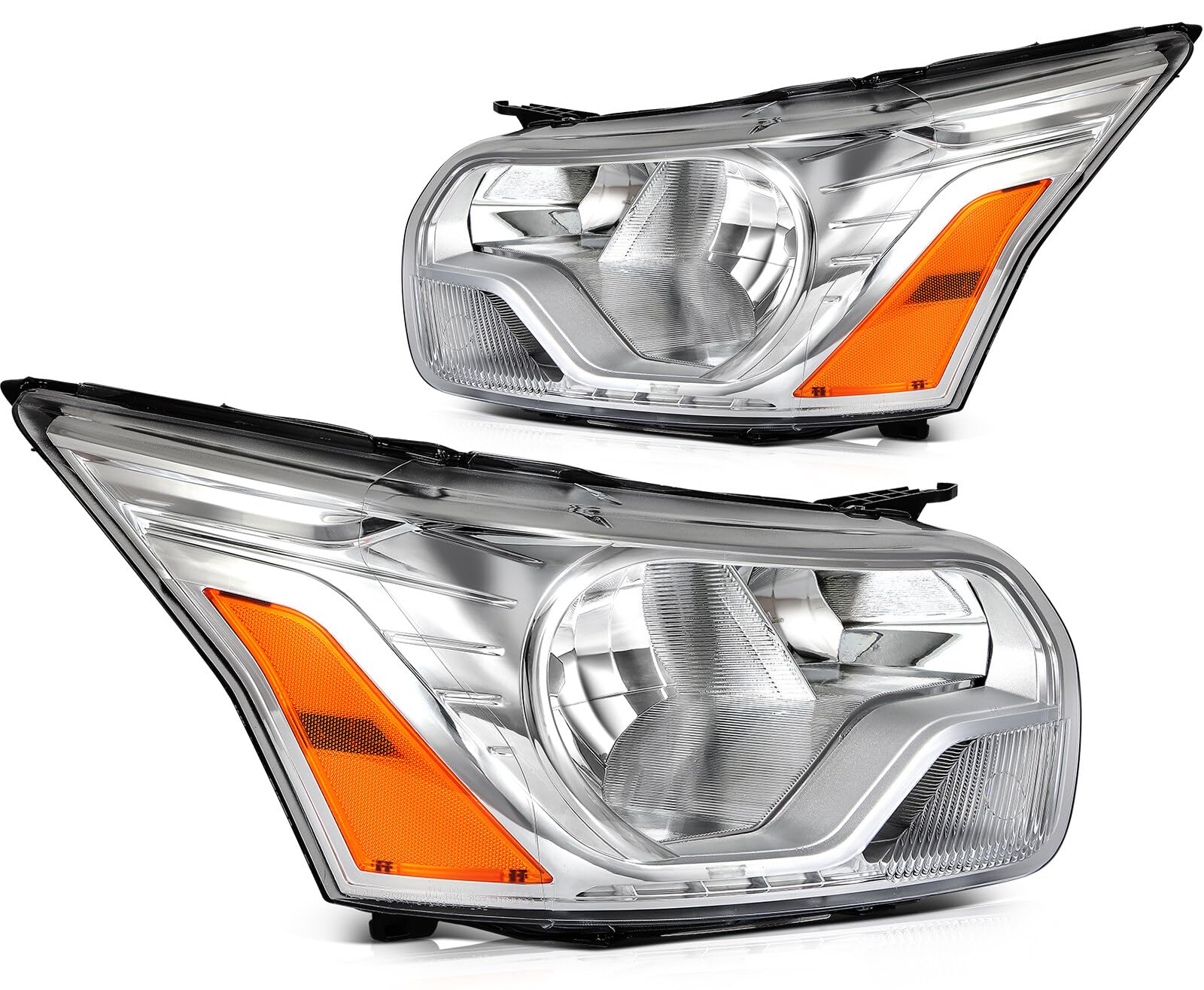Headlight Assembly Fit with 2015-2023 for ford TRANSIT 150 250 350 Chrome Housing Amber Reflector Pair CK4Z13008M FO2502357